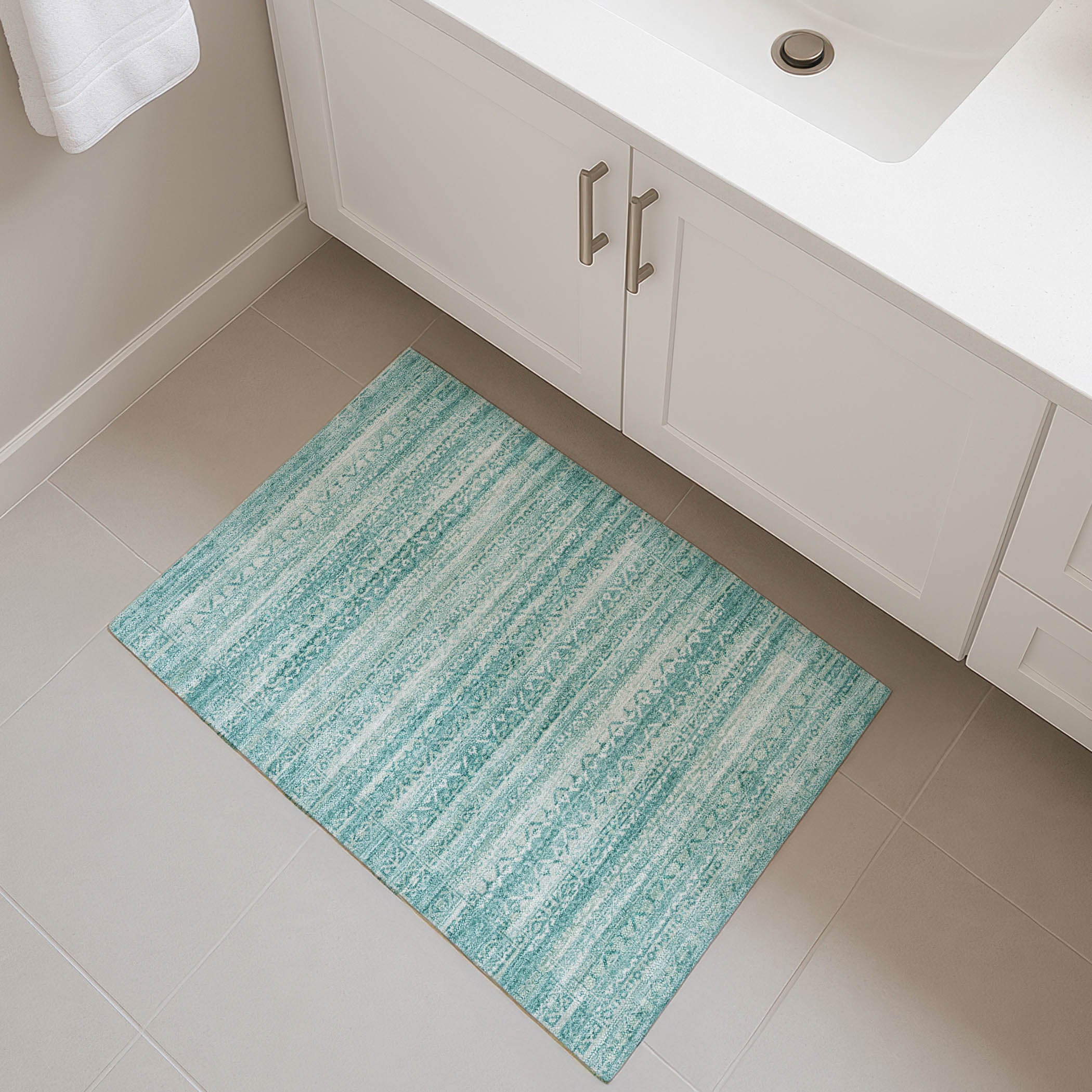 Kotor Machine Washable Transitional Aqua Teal Rug 1'8" x 2'6" #shape_Rectangle