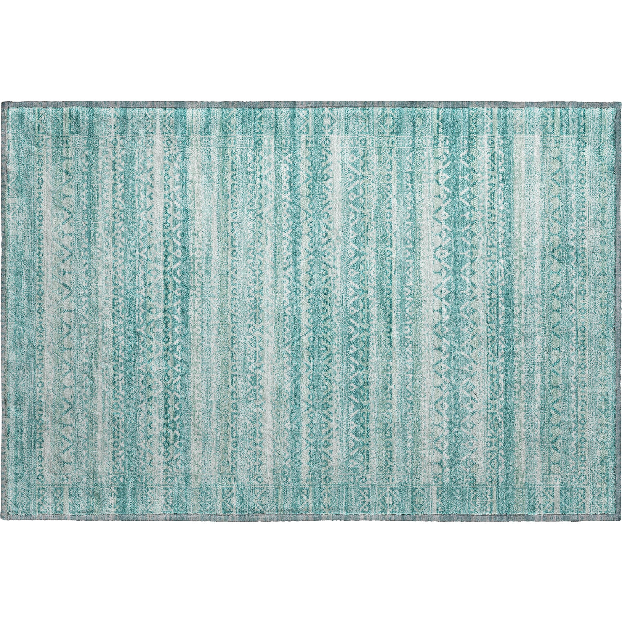 Kotor Machine Washable Transitional Aqua Teal Rug 1'8" x 2'6" #shape_Rectangle