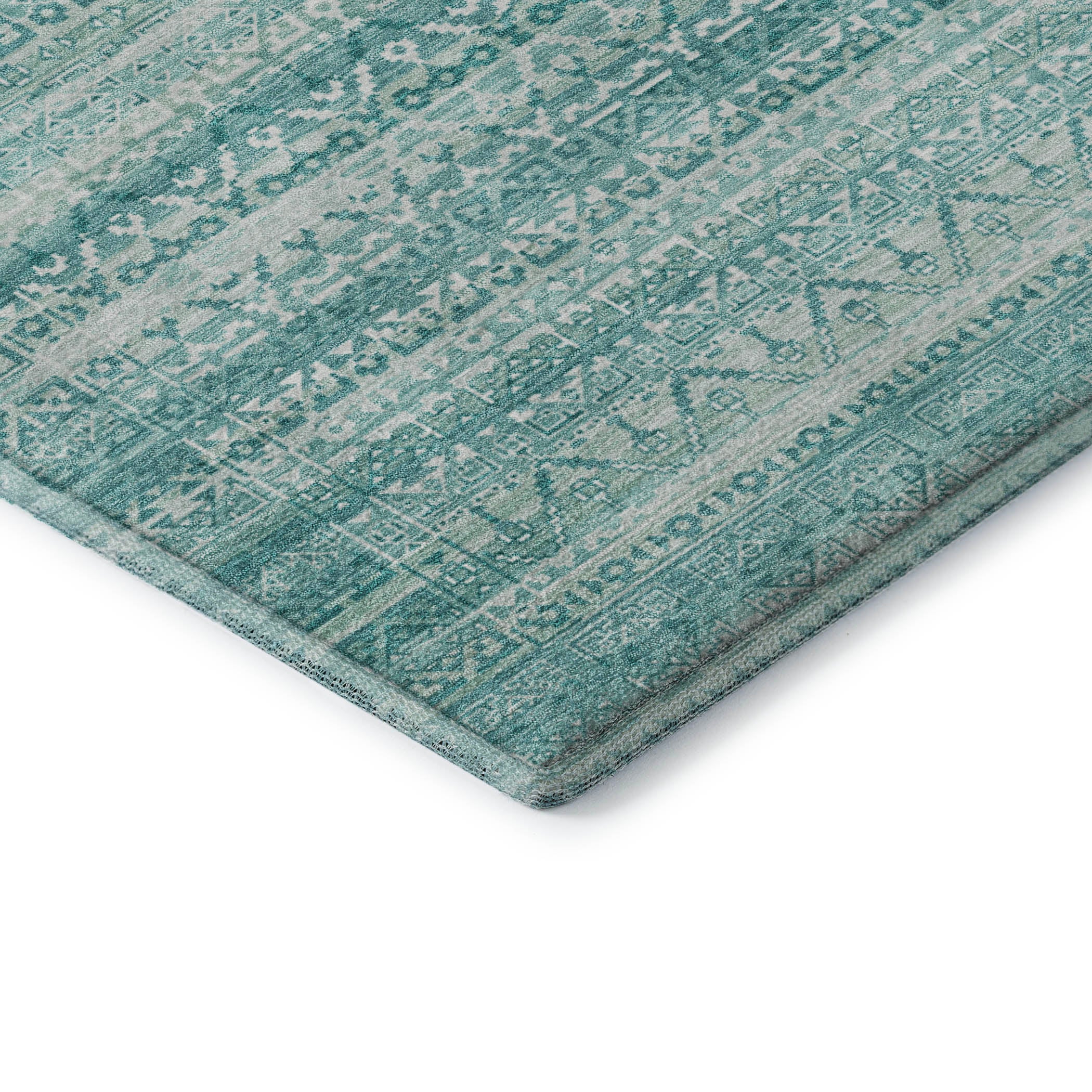 Kotor Machine Washable Transitional Aqua Teal Rug 1'8" x 2'6" #shape_Rectangle