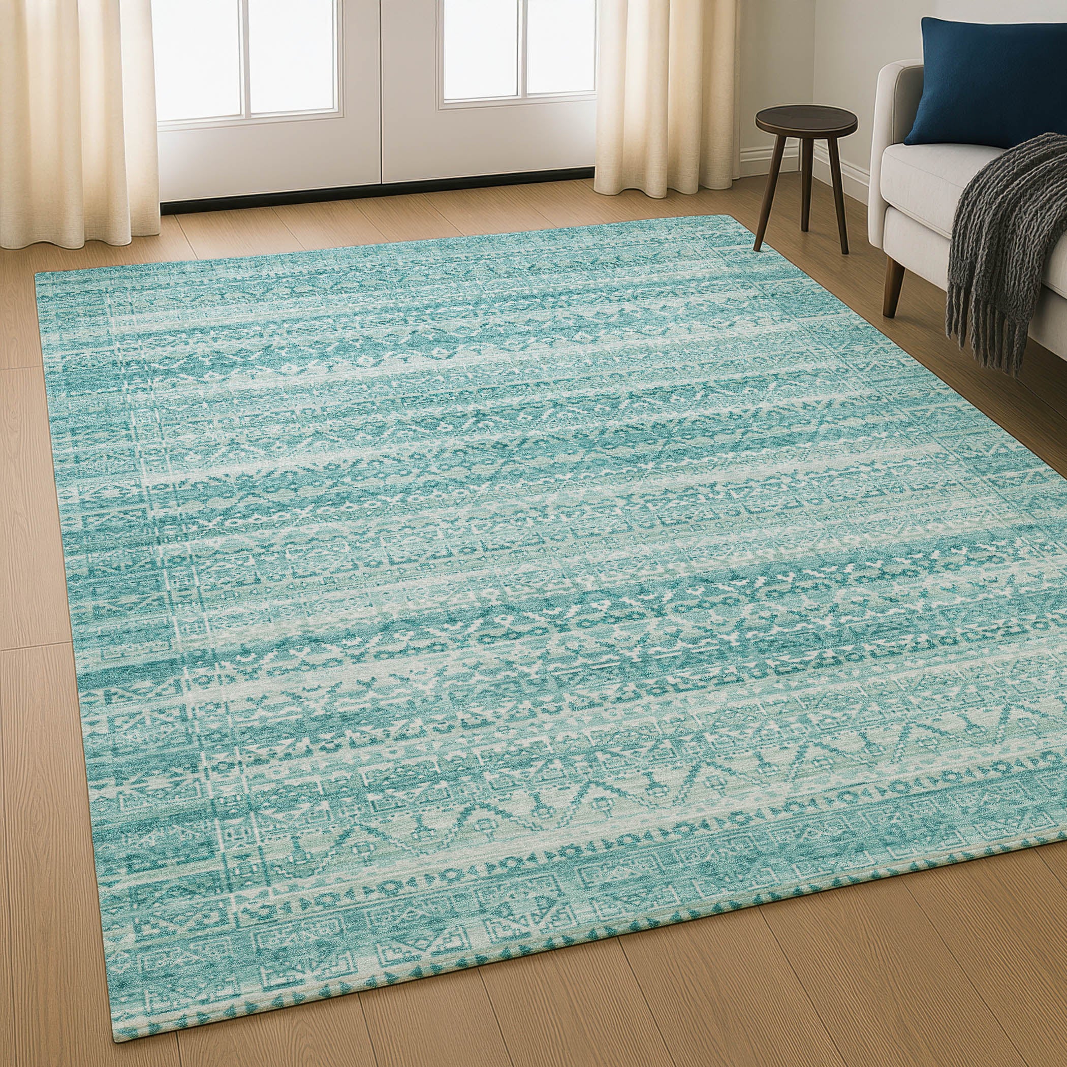 Kotor Machine Washable Transitional Aqua Teal Rug 2'6" x 3'10" #shape_Rectangle