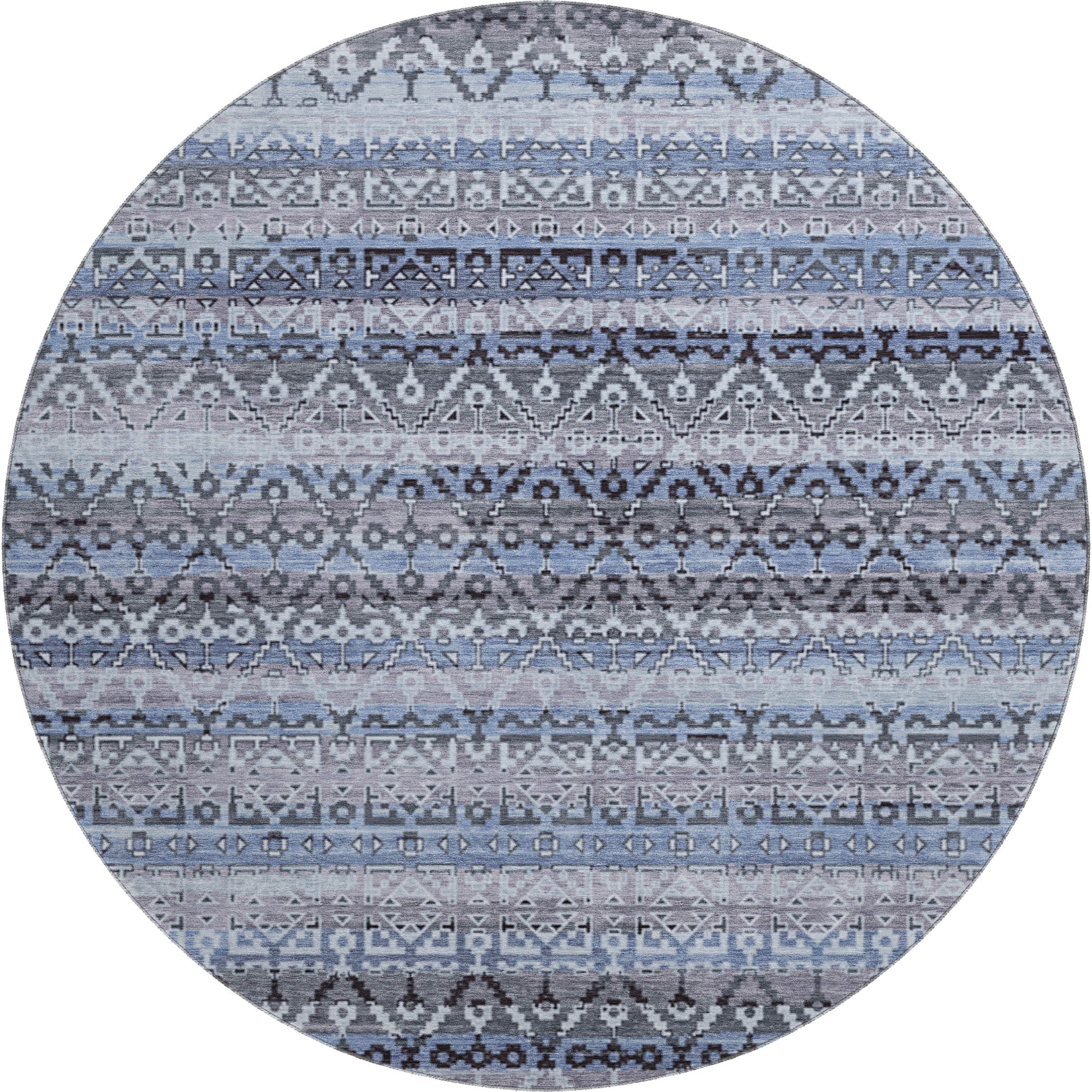 Kotor Machine Washable Transitional Blue Rug 8' x 8' #shape_Round