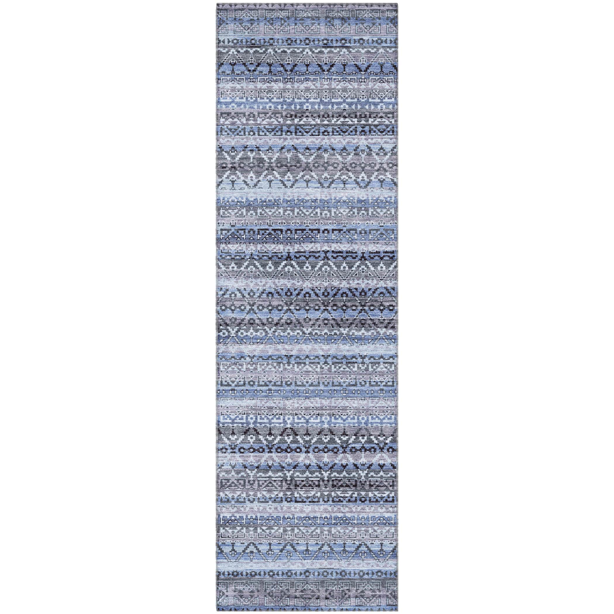 Kotor Machine Washable Transitional Blue Rug 2'3" x 7'6" #shape_Runner