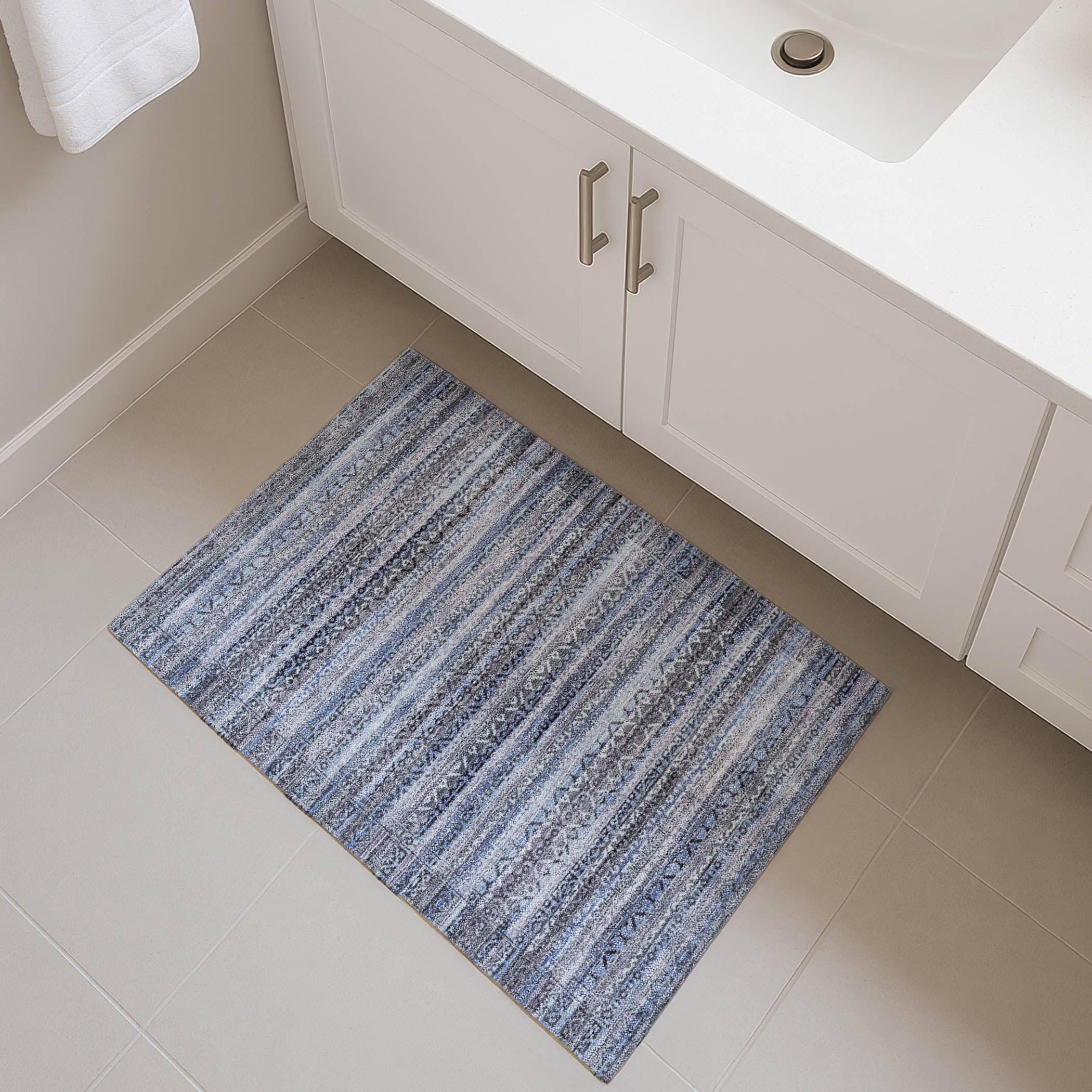 Kotor Machine Washable Transitional Blue Rug 1'8" x 2'6" #shape_Rectangle