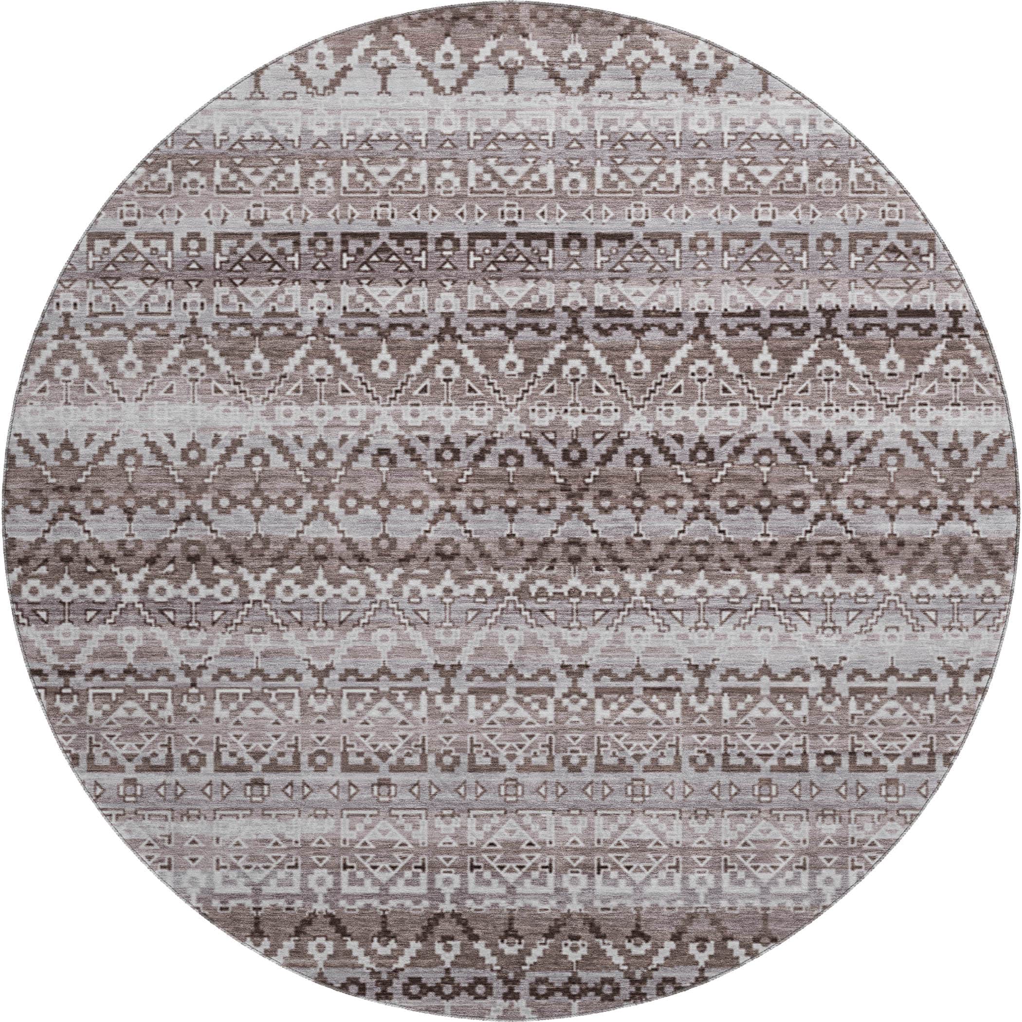 Kotor Machine Washable Transitional Brown Rug 8' x 8' #shape_Round