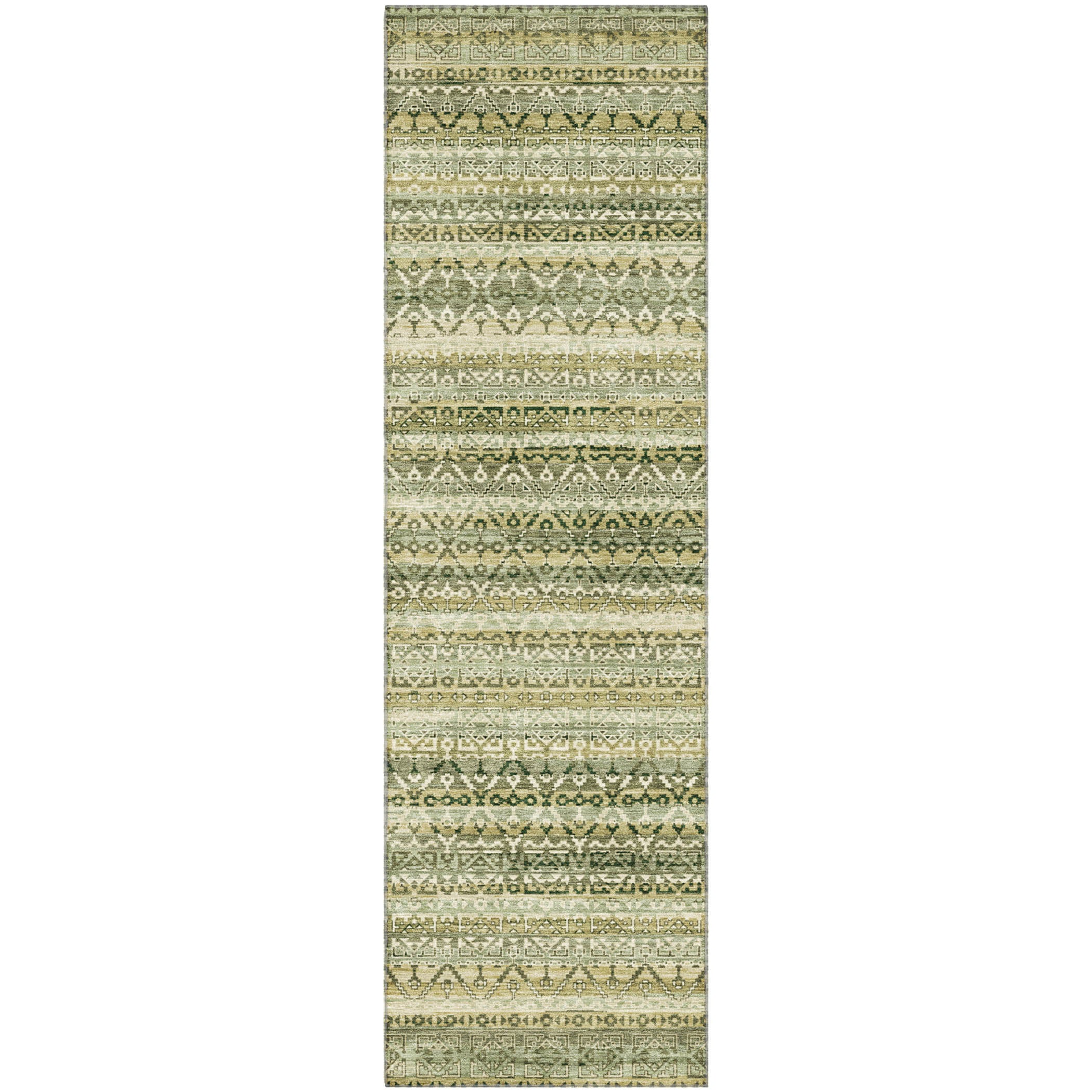 Kotor Machine Washable Transitional Green Rug 2'3" x 7'6" #shape_Runner