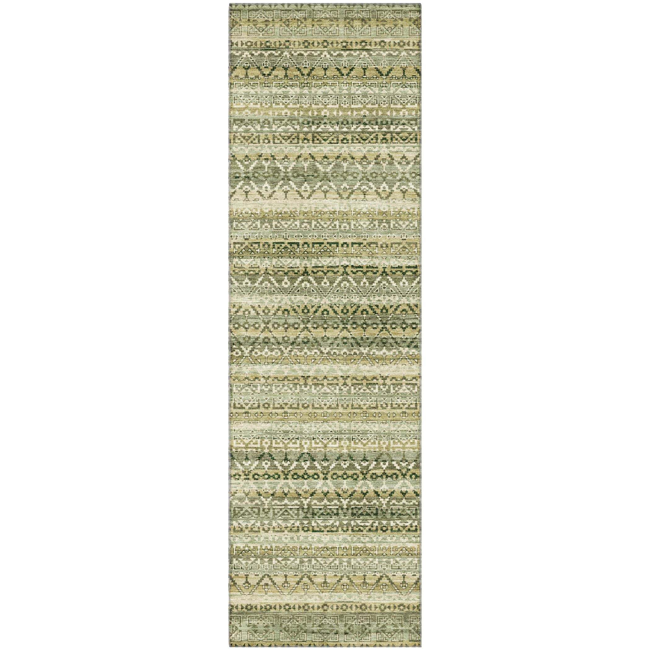 Kotor Machine Washable Transitional Green Rug 2'3" x 7'6" #shape_Runner