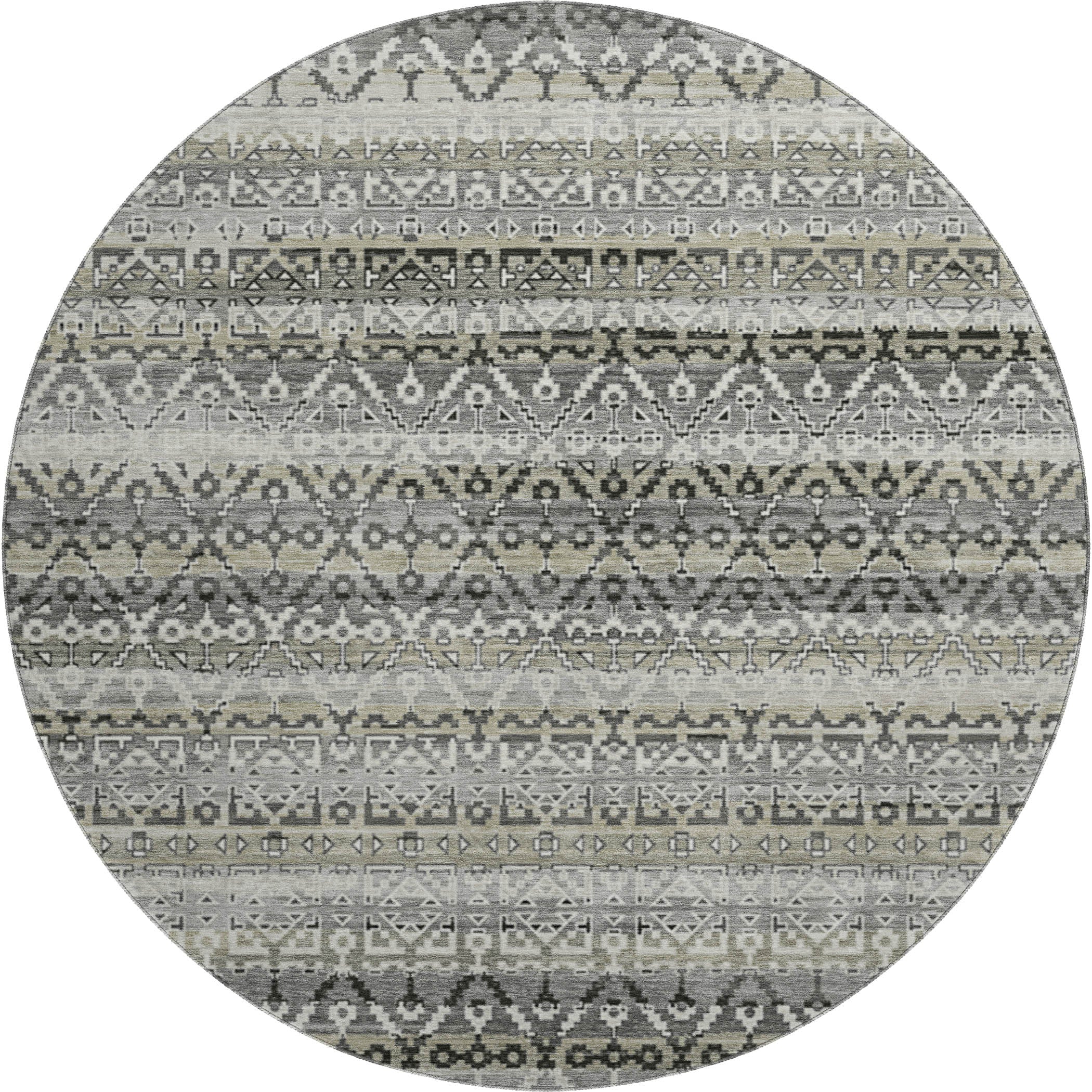 Kotor Machine Washable Transitional Pewter Gray Rug 8' x 8' #shape_Round
