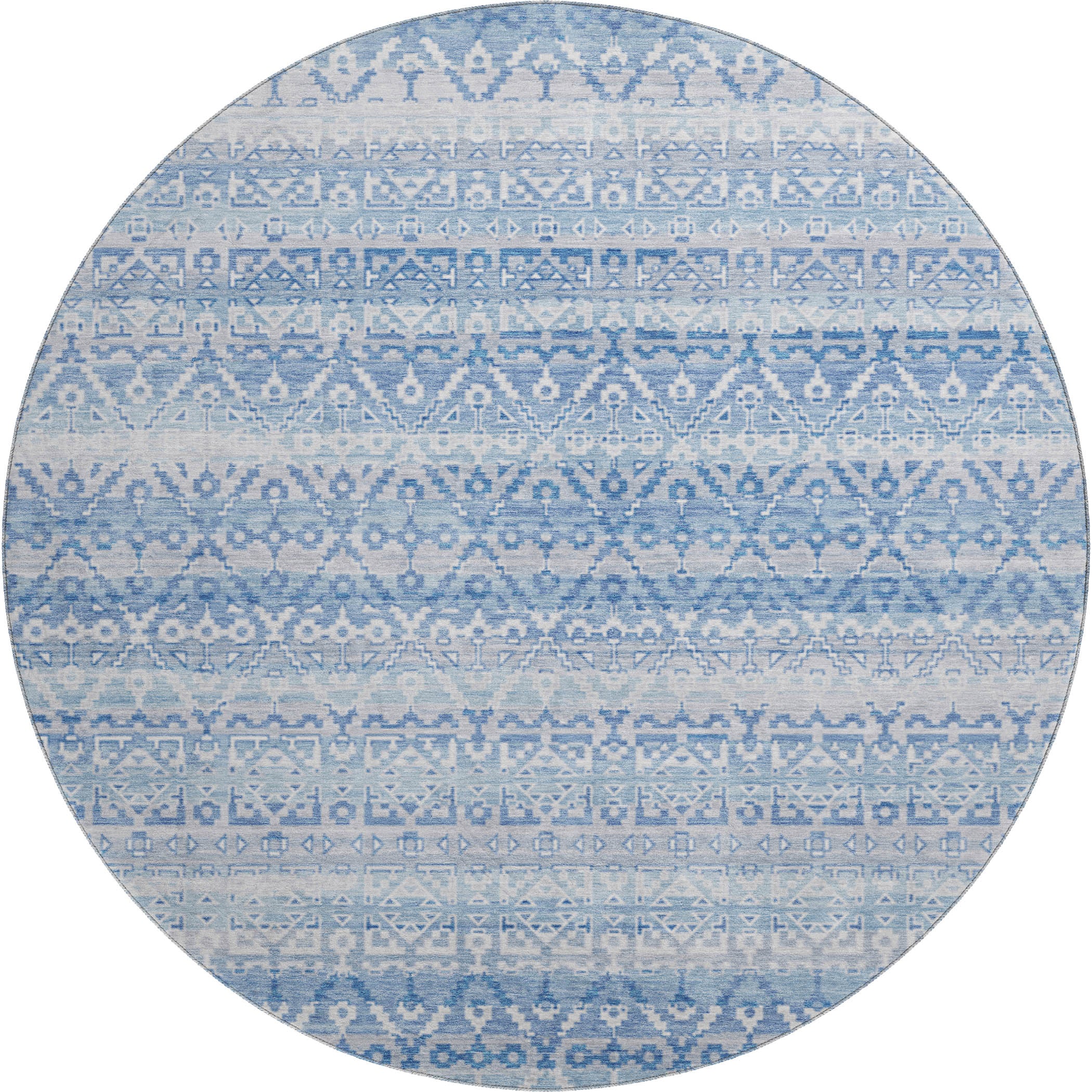 Kotor Machine Washable Transitional Sky Blue Rug 8' x 8' #shape_Round