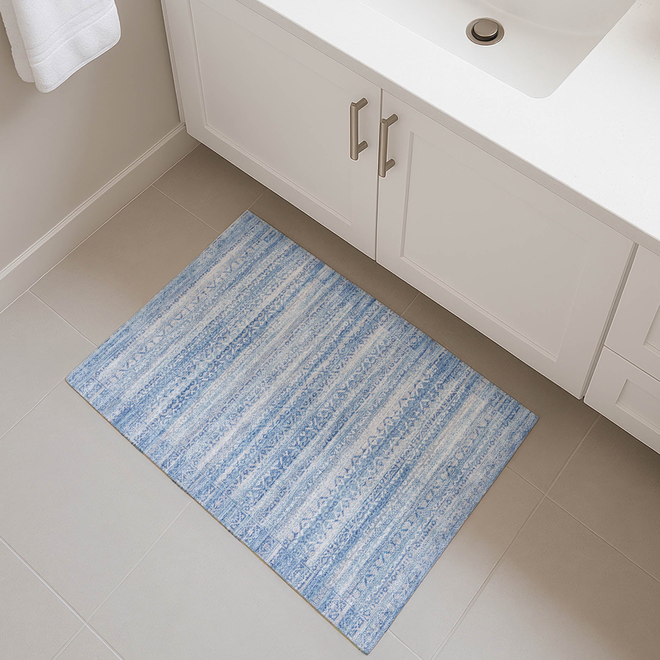 Kotor Machine Washable Transitional Sky Blue Rug 1'8" x 2'6" #shape_Rectangle