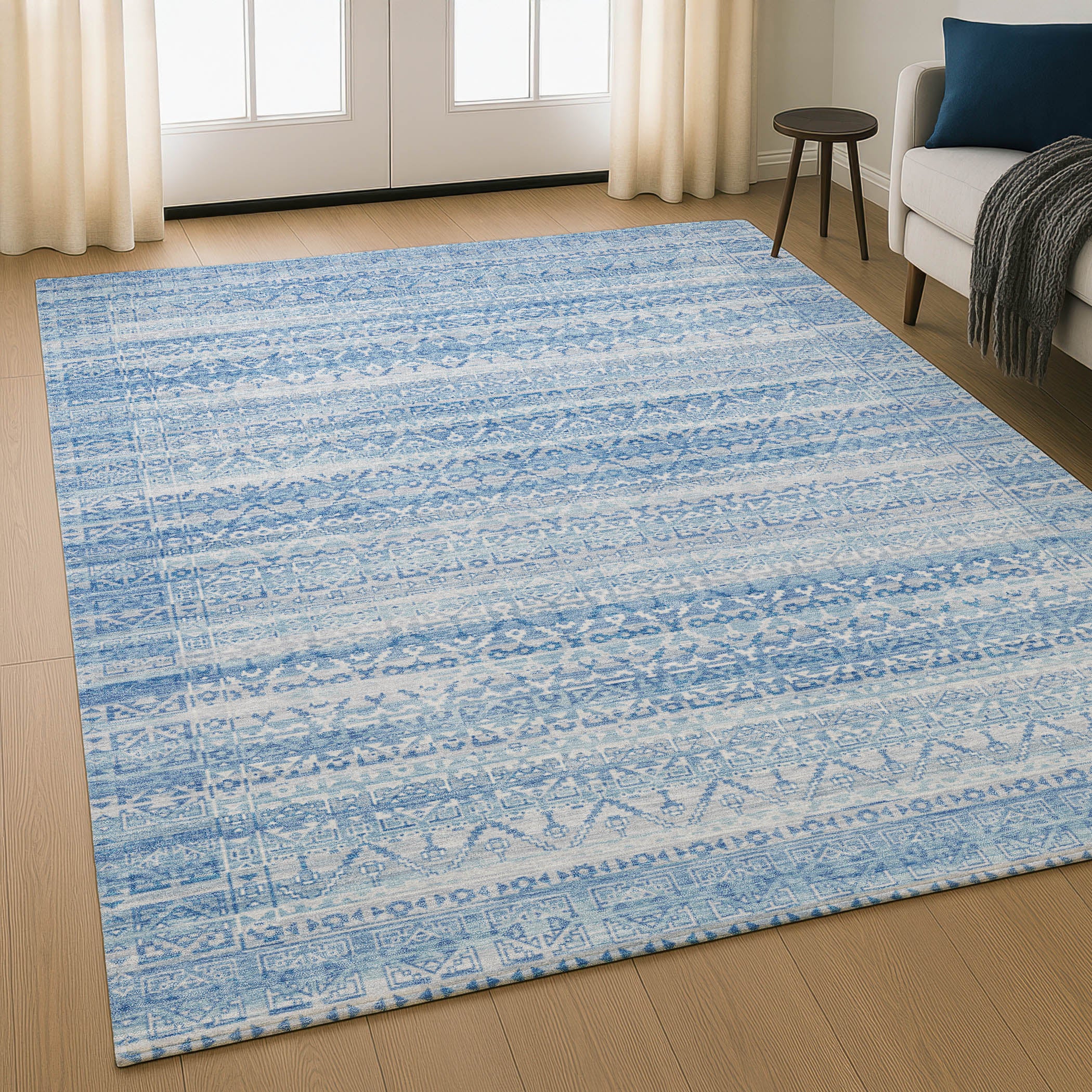 Kotor Machine Washable Transitional Sky Blue Rug 2'6" x 3'10" #shape_Rectangle