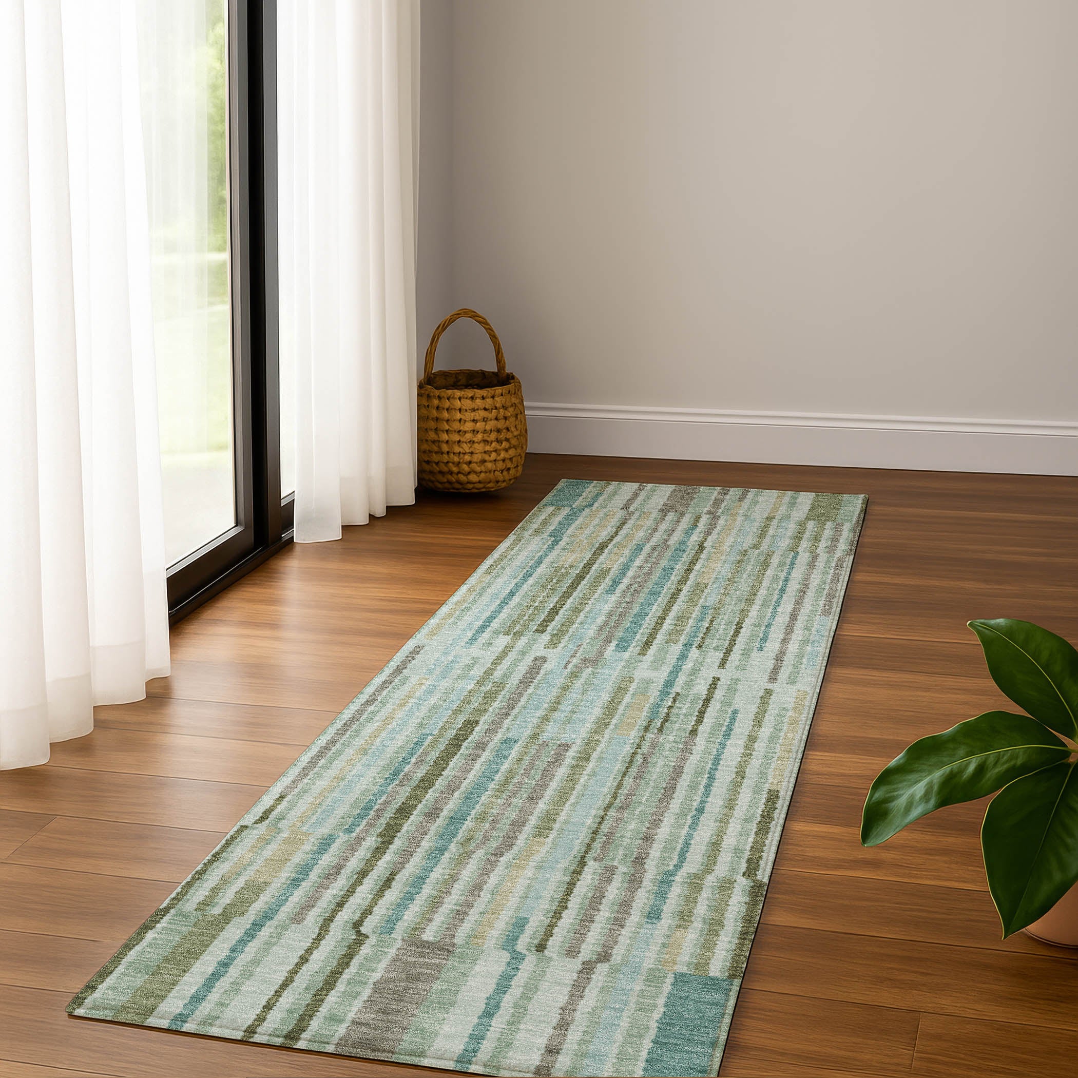Cusco Machine Washable Transitional Aloe Green Rug 2'3" x 7'6" #shape_Runner