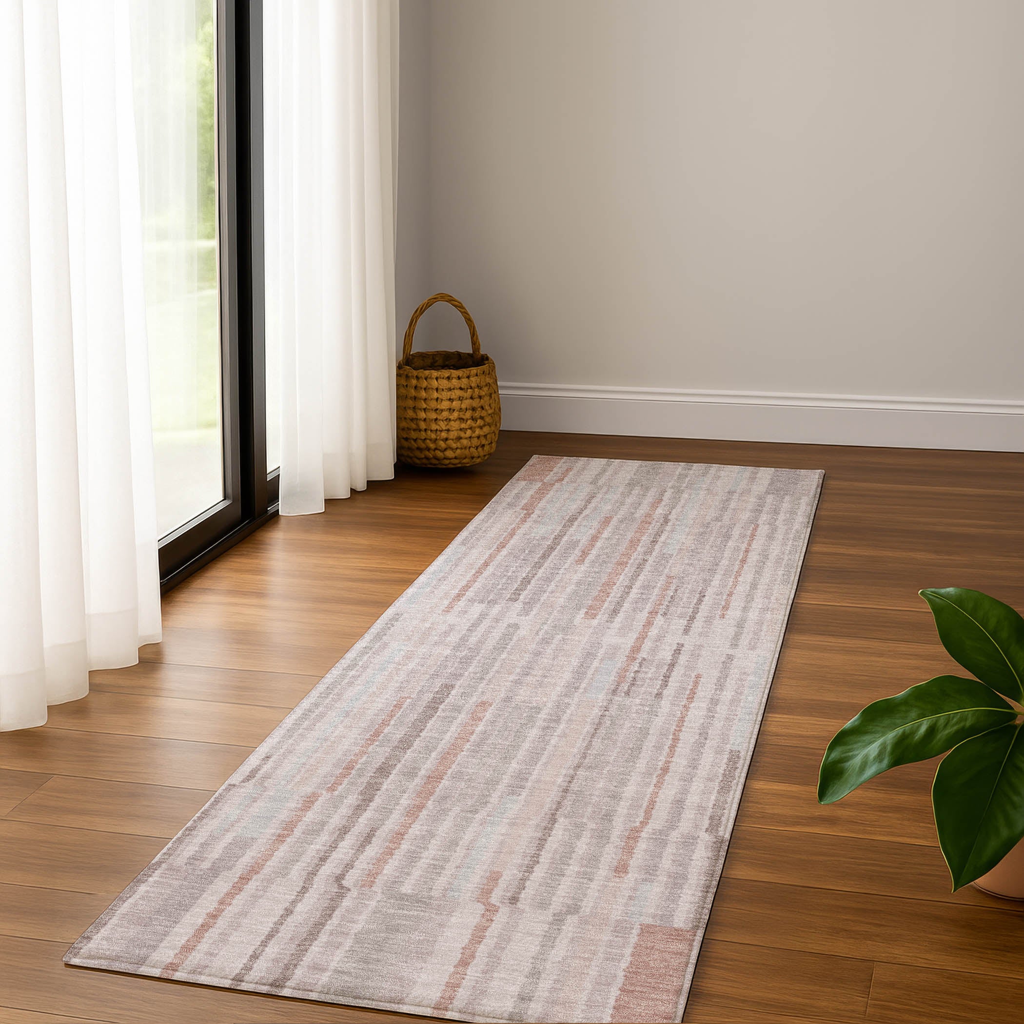 Cusco Machine Washable Transitional Coral Orange Rug 2'3" x 7'6" #shape_Runner