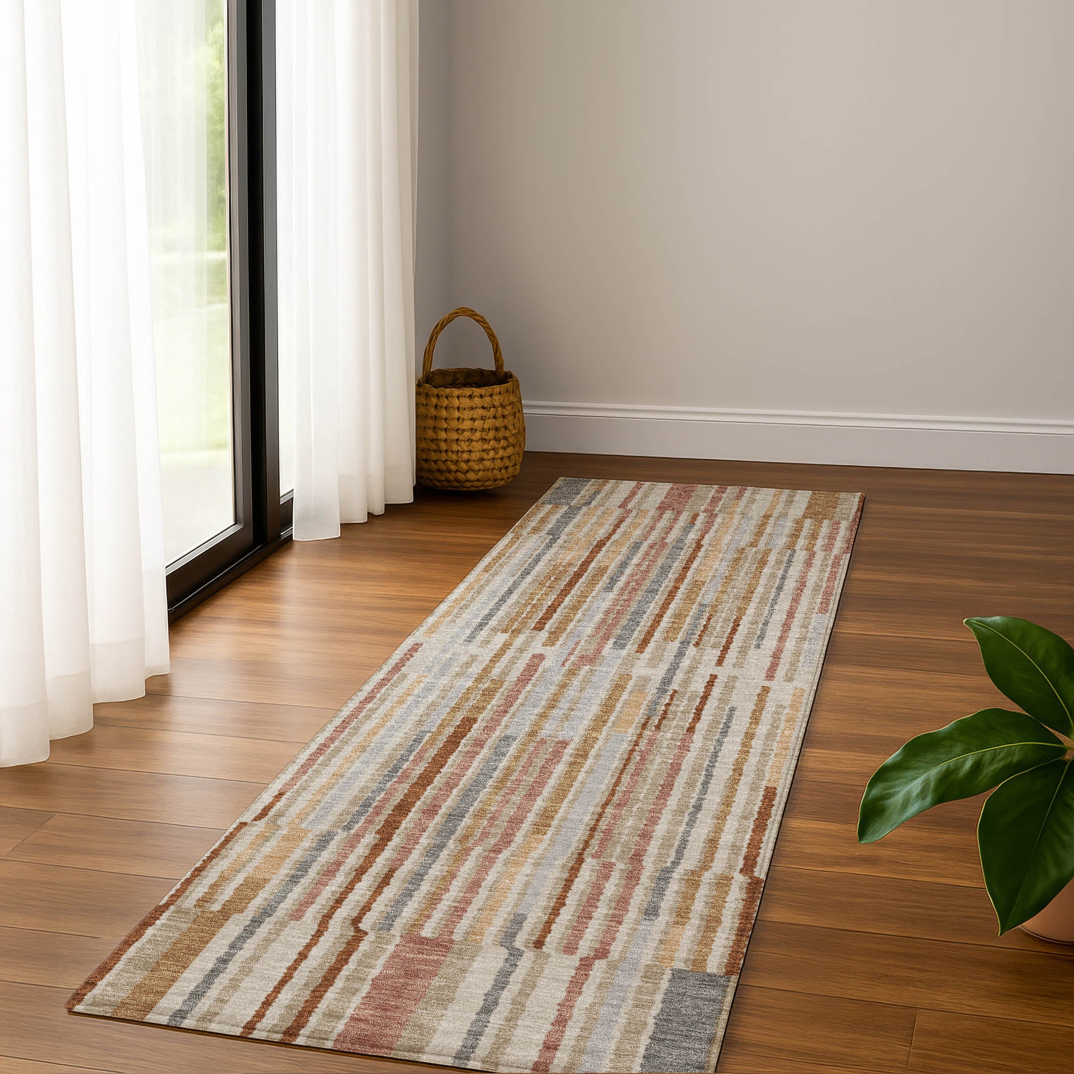 Cusco Machine Washable Transitional Paprika Orange Rug 2'3" x 7'6" #shape_Runner