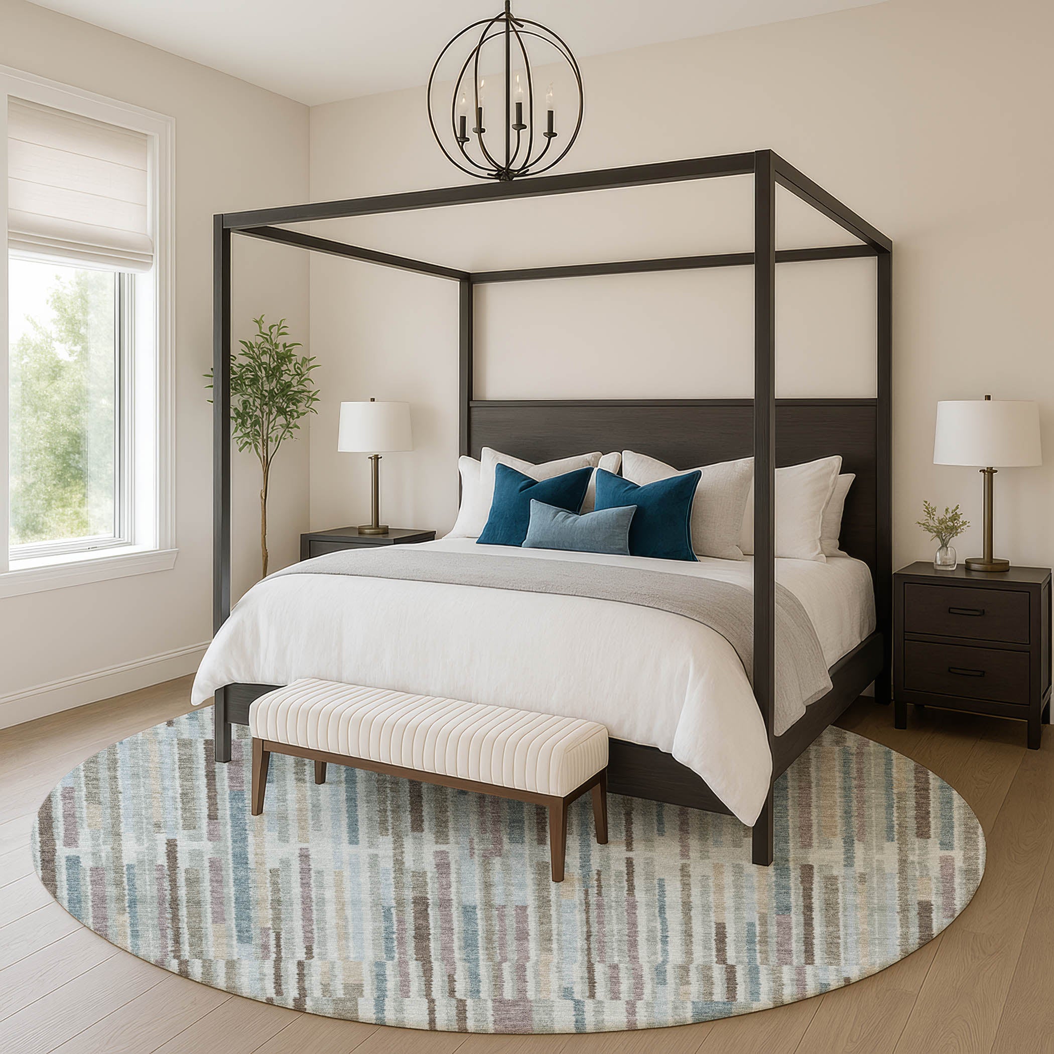 Cusco Machine Washable Transitional Teal Rug 8' x 8' #shape_Round