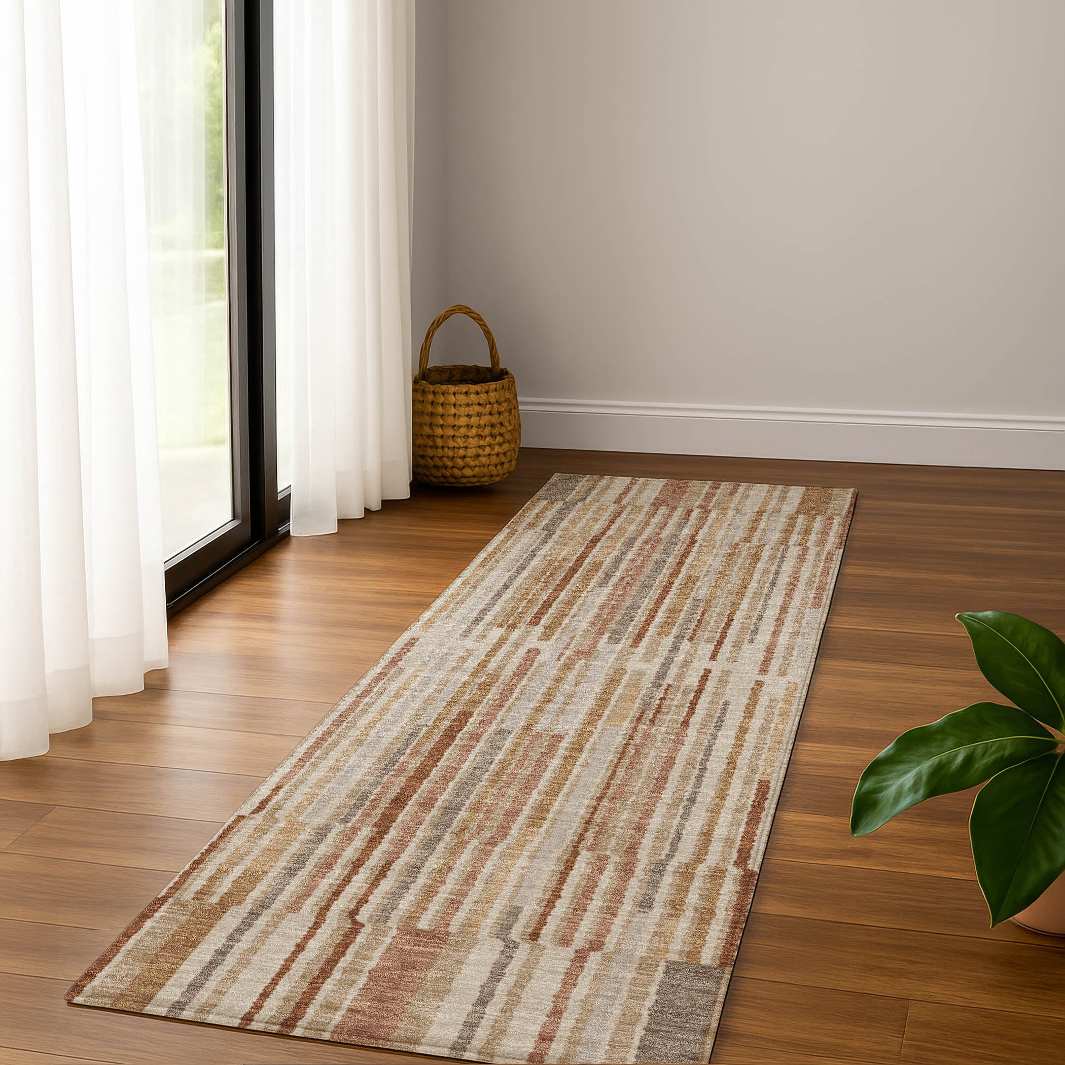 Cusco Machine Washable Transitional Terracotta Orange Rug 2'3" x 7'6" #shape_Runner