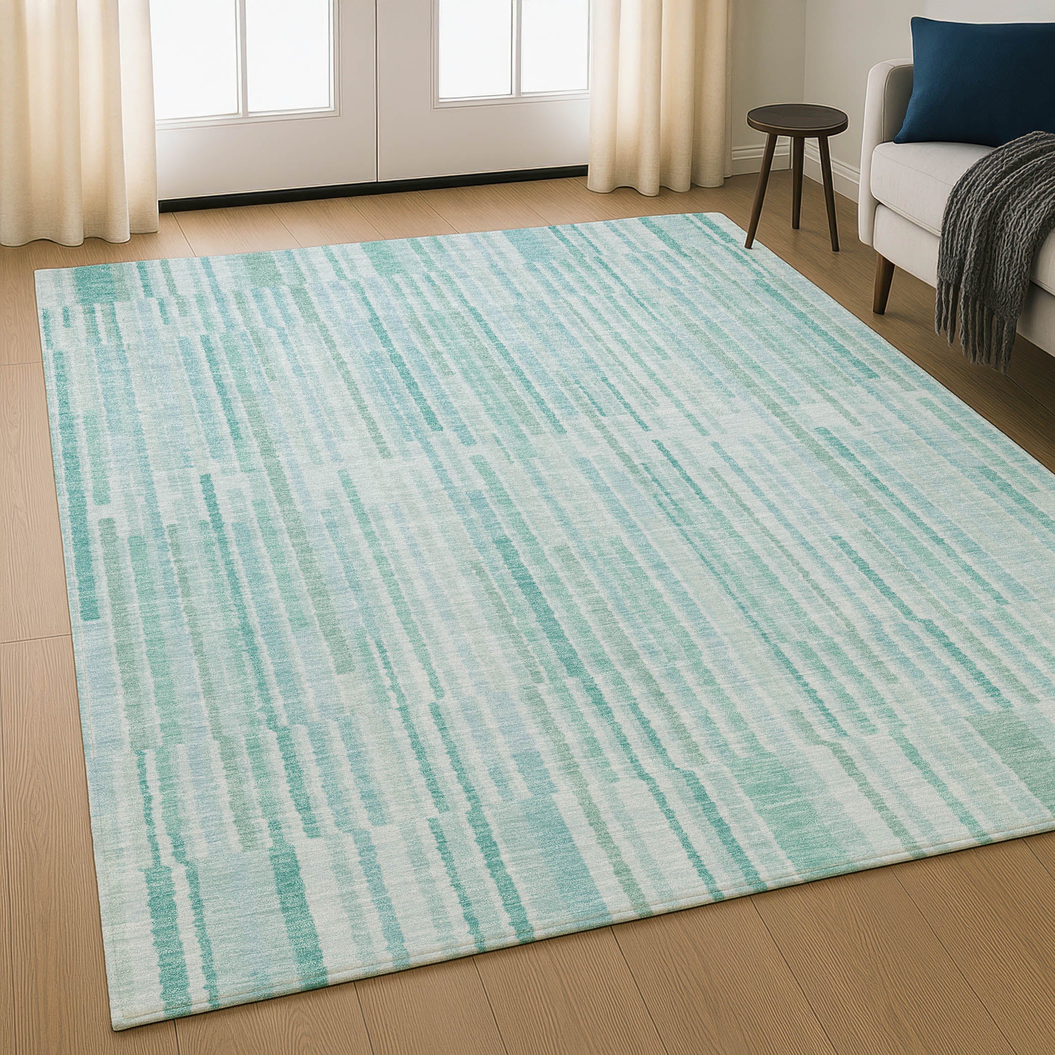 Cusco Machine Washable Transitional Turquoise Teal Rug 2'6" x 3'10" #shape_Rectangle