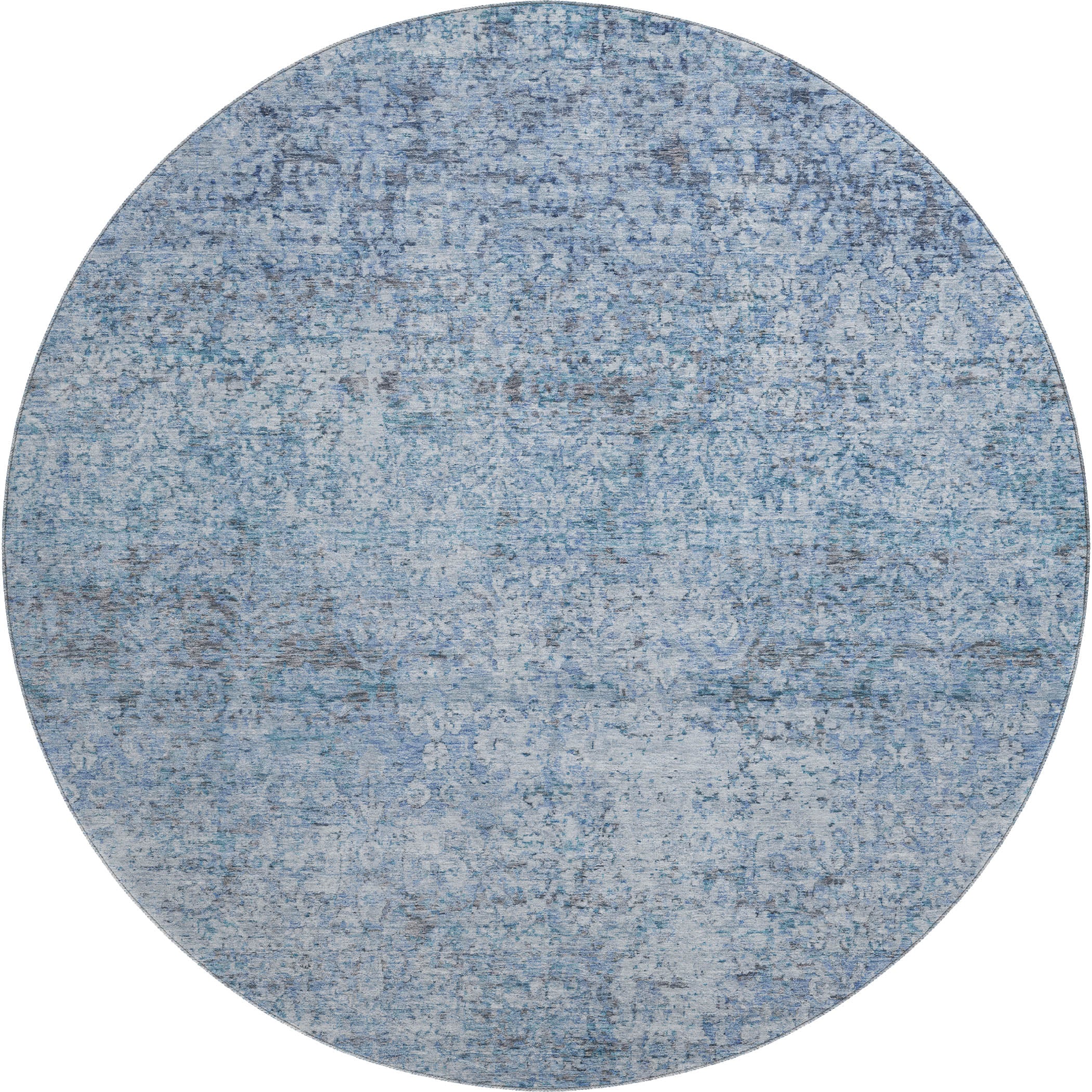 Dubrovnik Machine Washable Traditional Blue Rug 8' x 8' #shape_Round