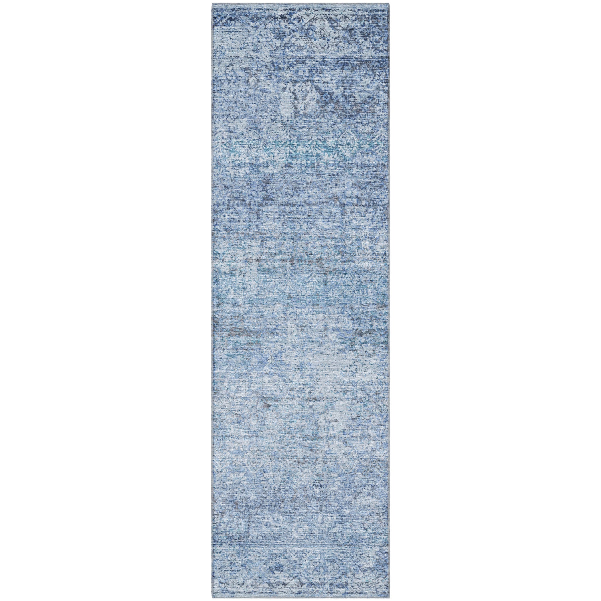 Dubrovnik Machine Washable Traditional Blue Rug 2'3" x 7'6" #shape_Runner