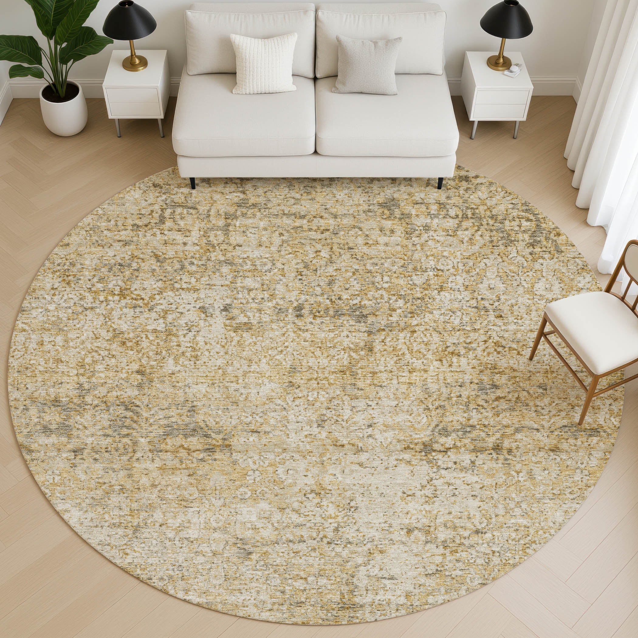 Dubrovnik Machine Washable Traditional Copper Orange Rug 8' x 8' #shape_Round