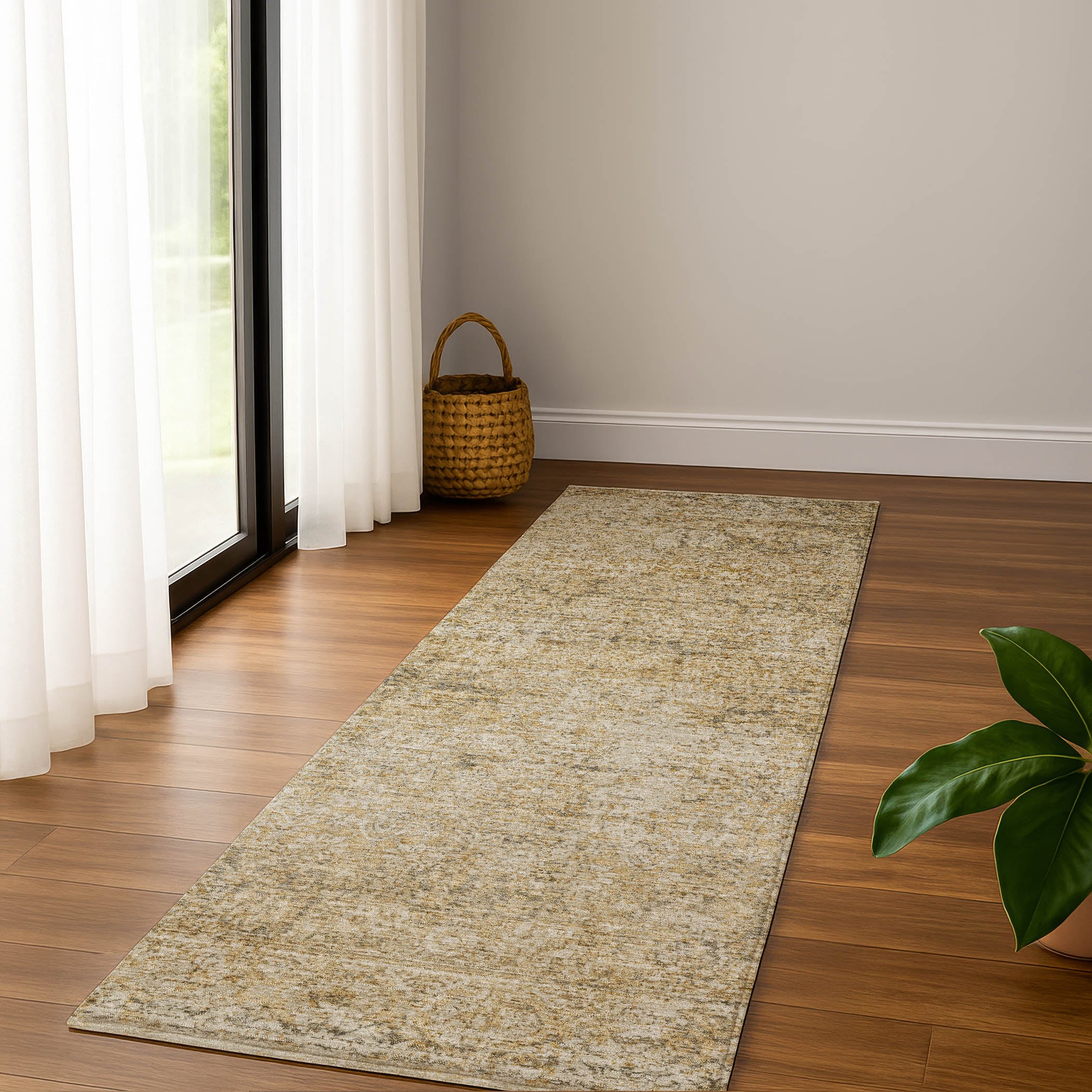 Dubrovnik Machine Washable Traditional Copper Orange Rug 2'3" x 7'6" #shape_Runner