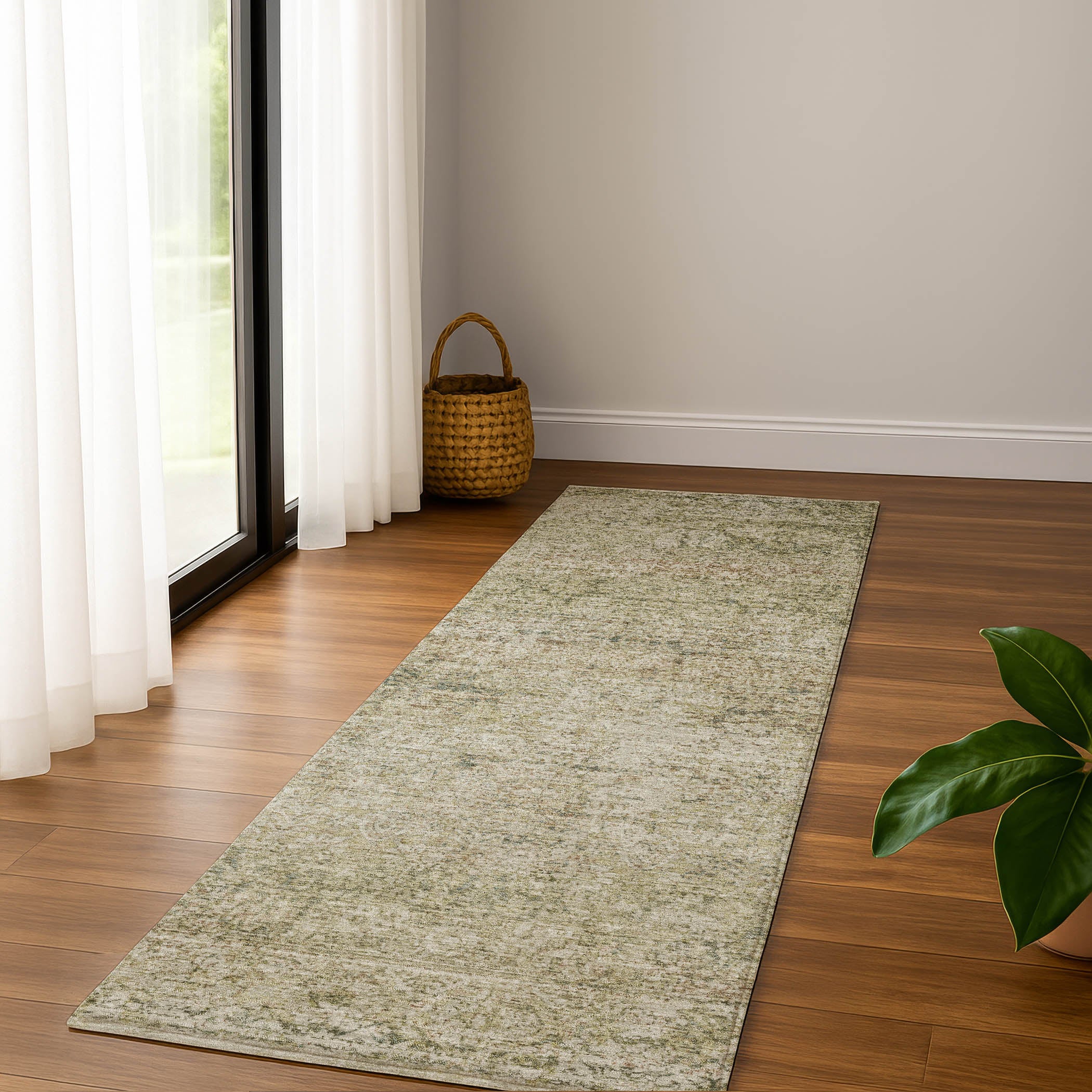 Dubrovnik Machine Washable Traditional Sage Green Rug 2'3" x 7'6" #shape_Runner