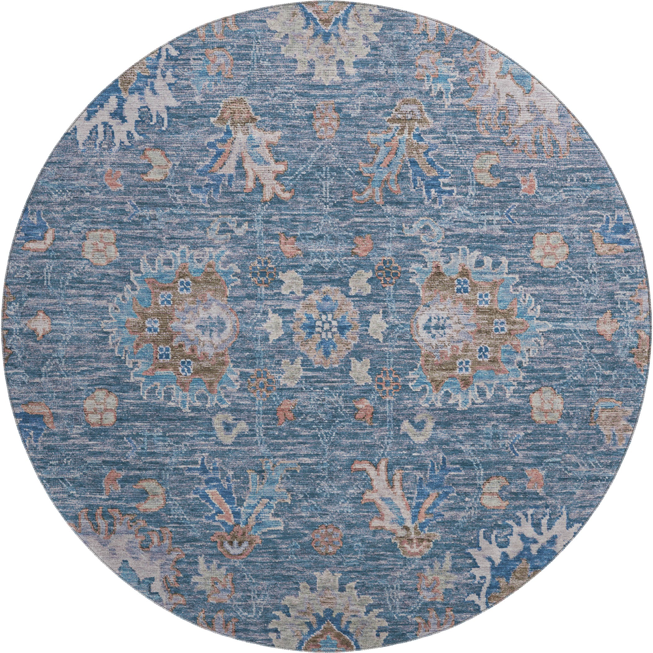 Havana Machine Washable Traditional Blue Rug 8' x 8' #shape_Round