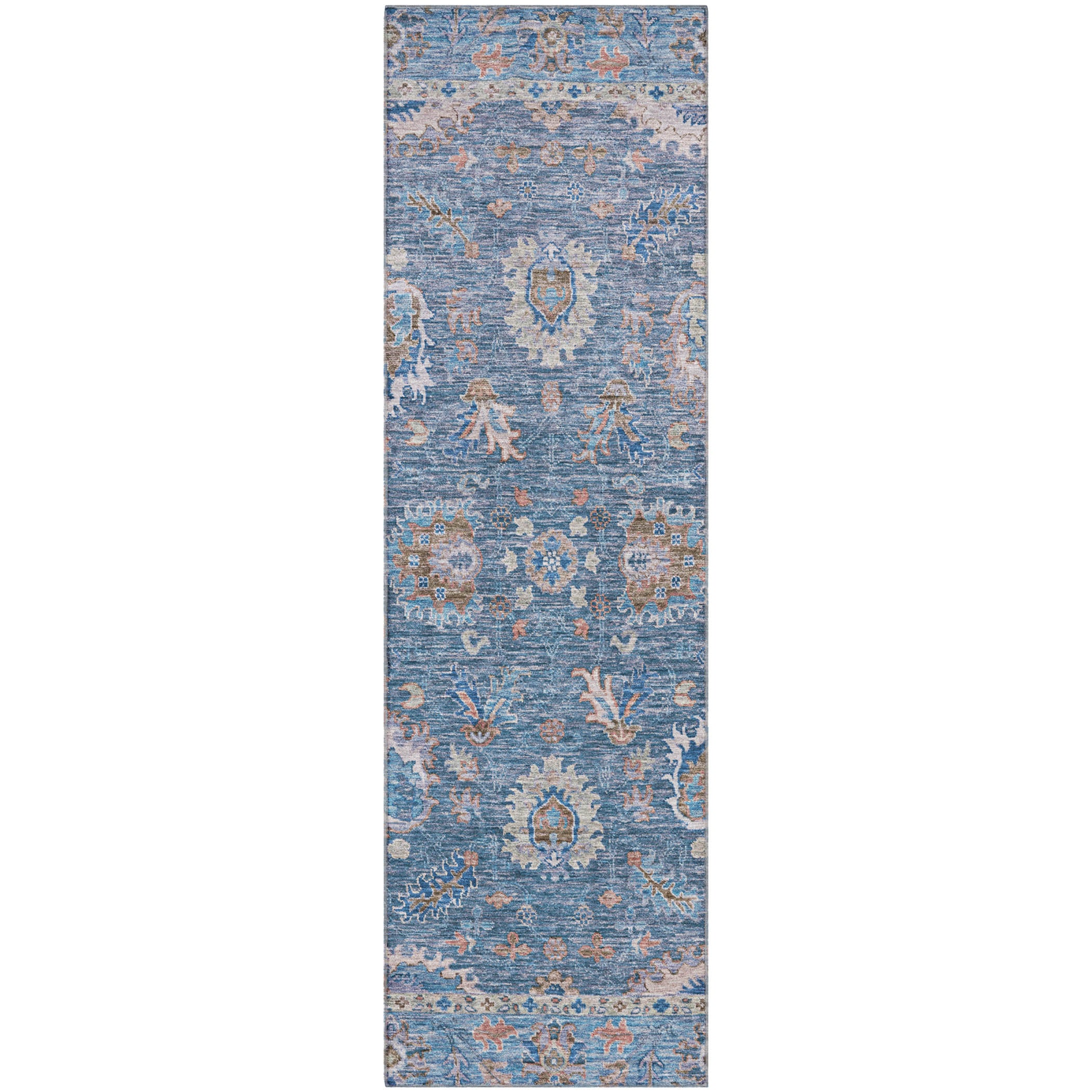 Havana Machine Washable Traditional Blue Rug 2'3" x 7'6" #shape_Runner