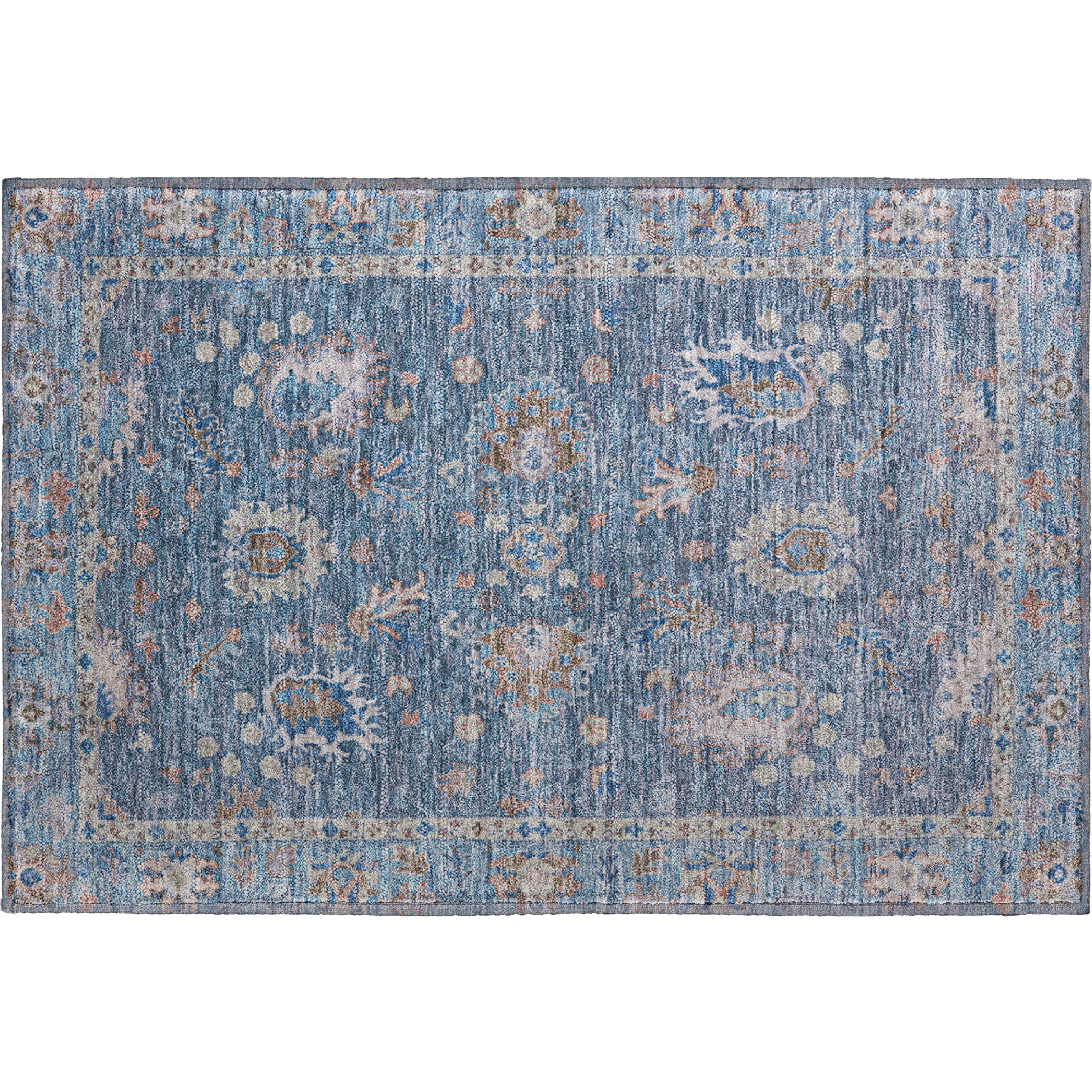 Havana Machine Washable Traditional Blue Rug 1'8" x 2'6" #shape_Rectangle