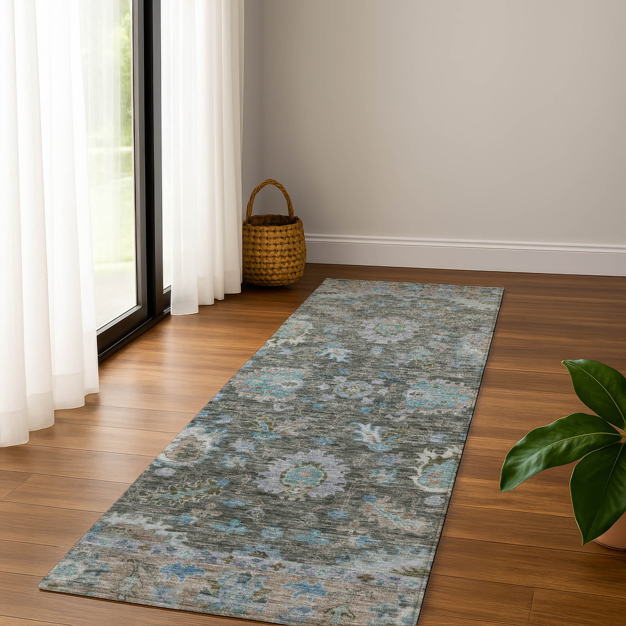 Havana Machine Washable Traditional Fern Green Rug 2'3" x 7'6" #shape_Runner