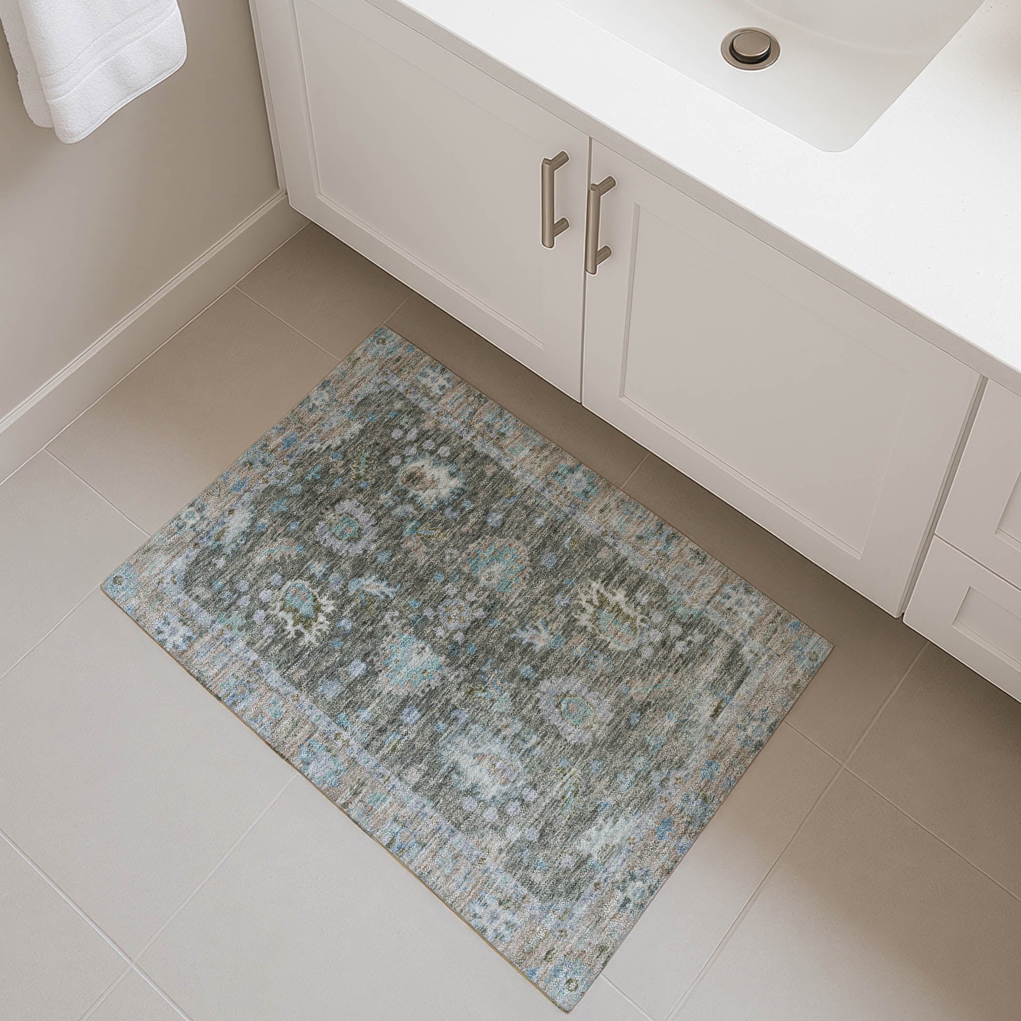 Havana Machine Washable Traditional Fern Green Rug 1'8" x 2'6" #shape_Rectangle