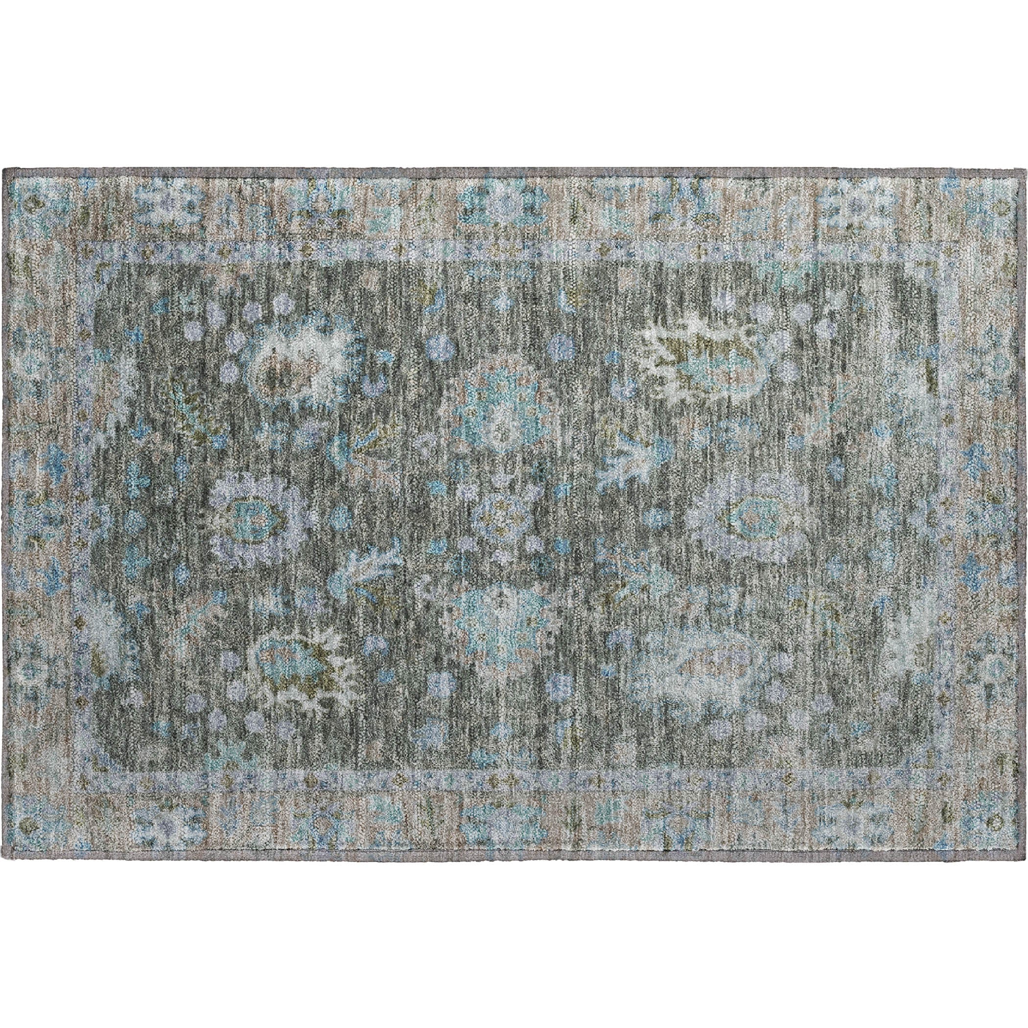 Havana Machine Washable Traditional Fern Green Rug 1'8" x 2'6" #shape_Rectangle