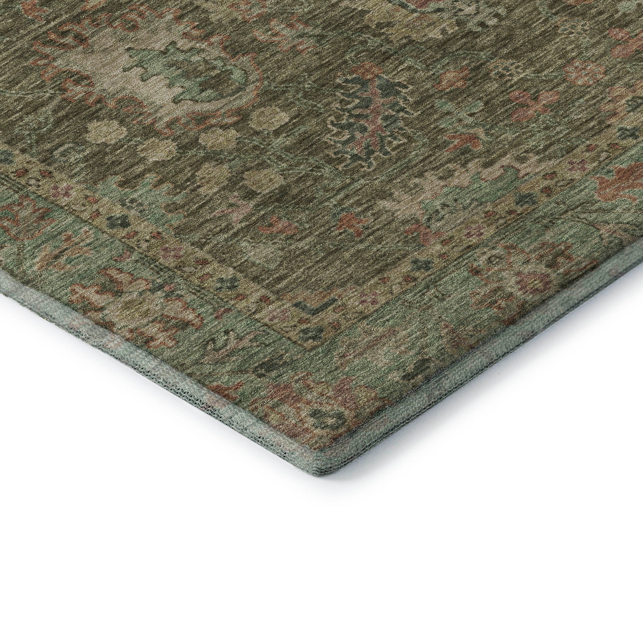 Havana Machine Washable Traditional Olive Green Rug 1'8" x 2'6" #shape_Rectangle