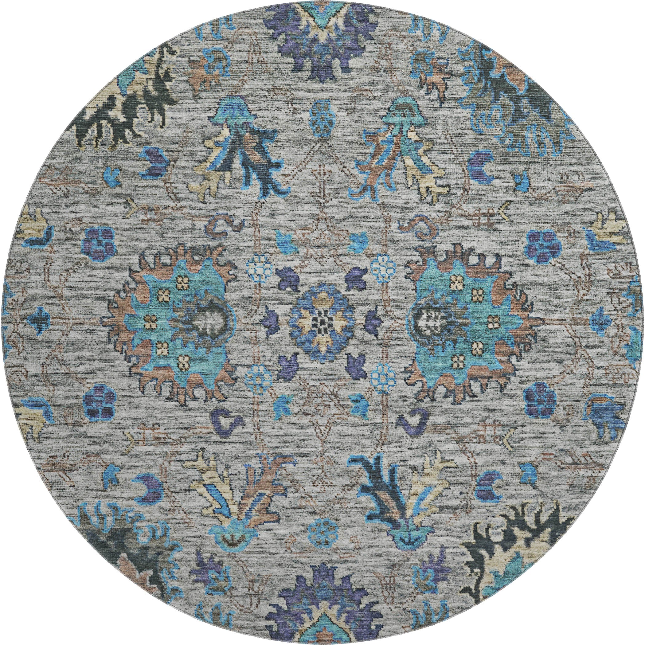 Havana Machine Washable Traditional Pewter Gray Rug 8' x 8' #shape_Round