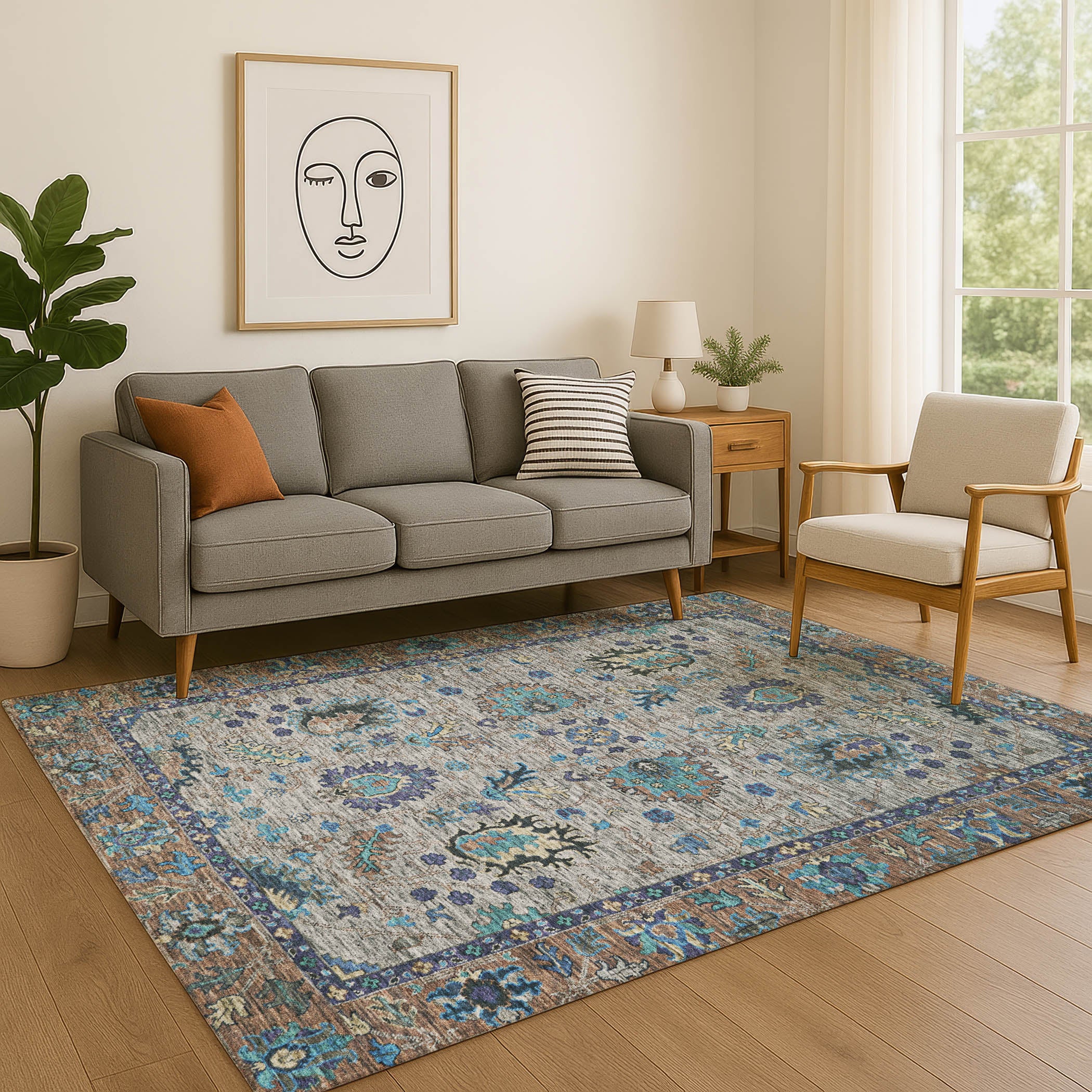 Havana Machine Washable Traditional Pewter Gray Rug 2'6" x 3'10" #shape_Rectangle