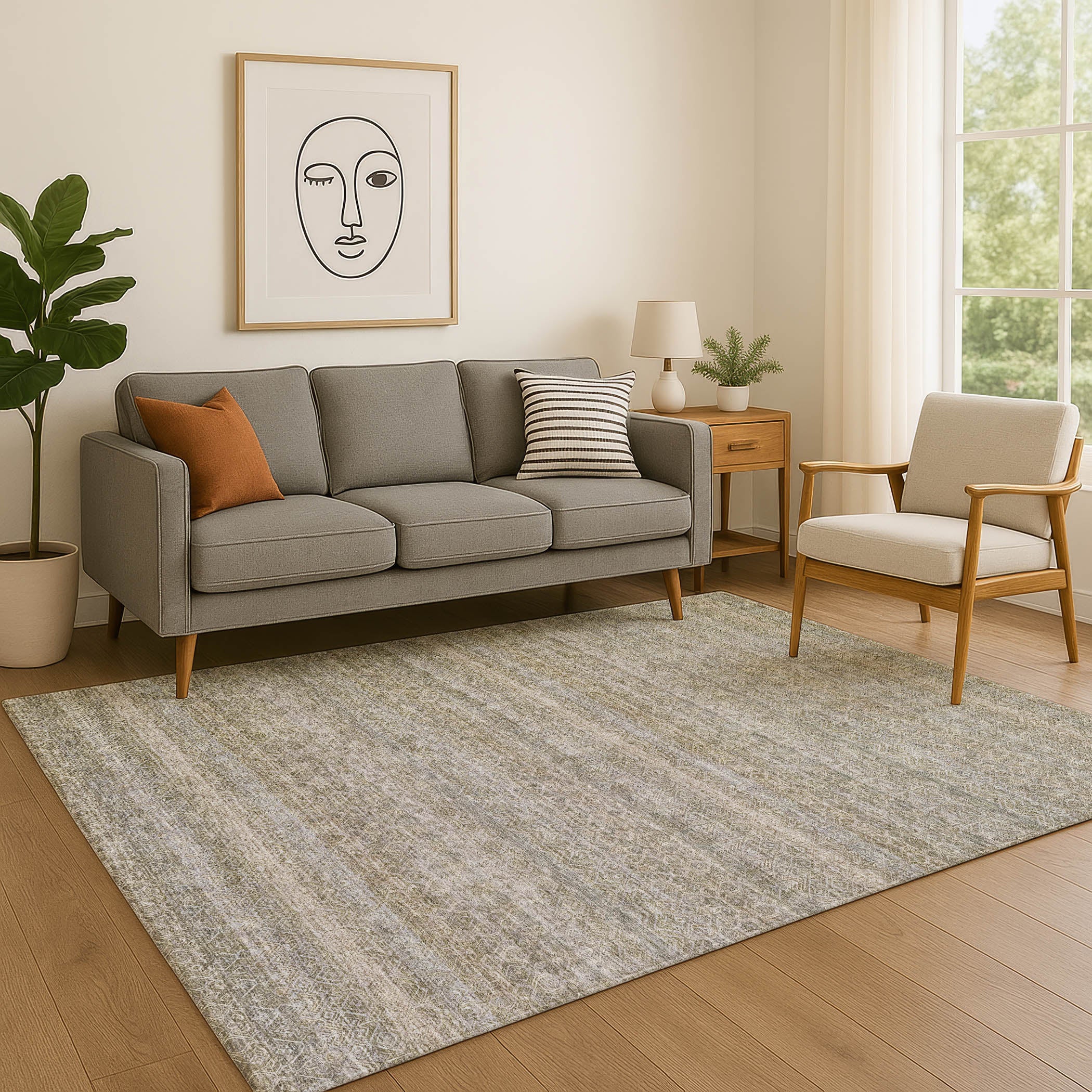 Rome Machine Washable Transitional Khaki Brown Rug 2'6" x 3'10" #shape_Rectangle