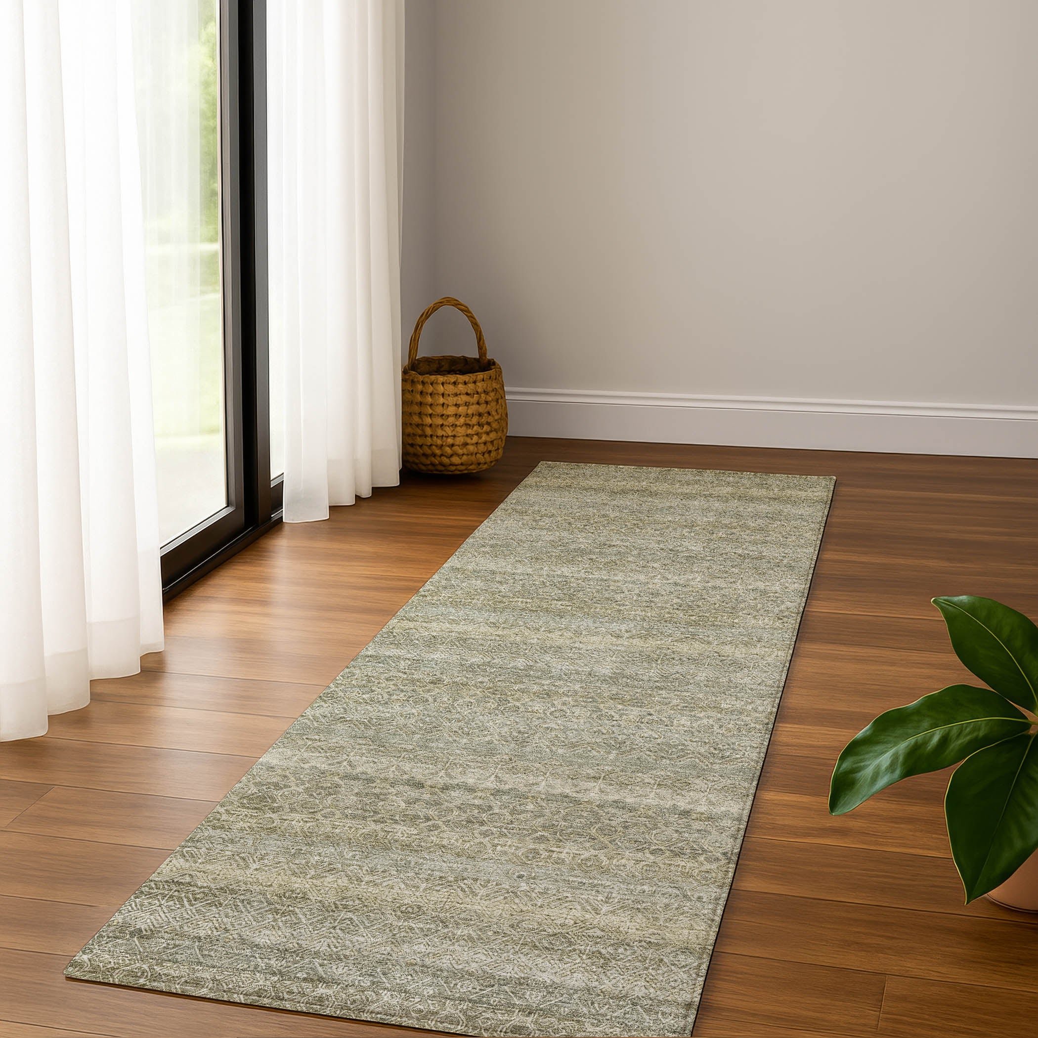 Rome Machine Washable Transitional Linen Ivory Rug 2'3" x 7'6" #shape_Runner