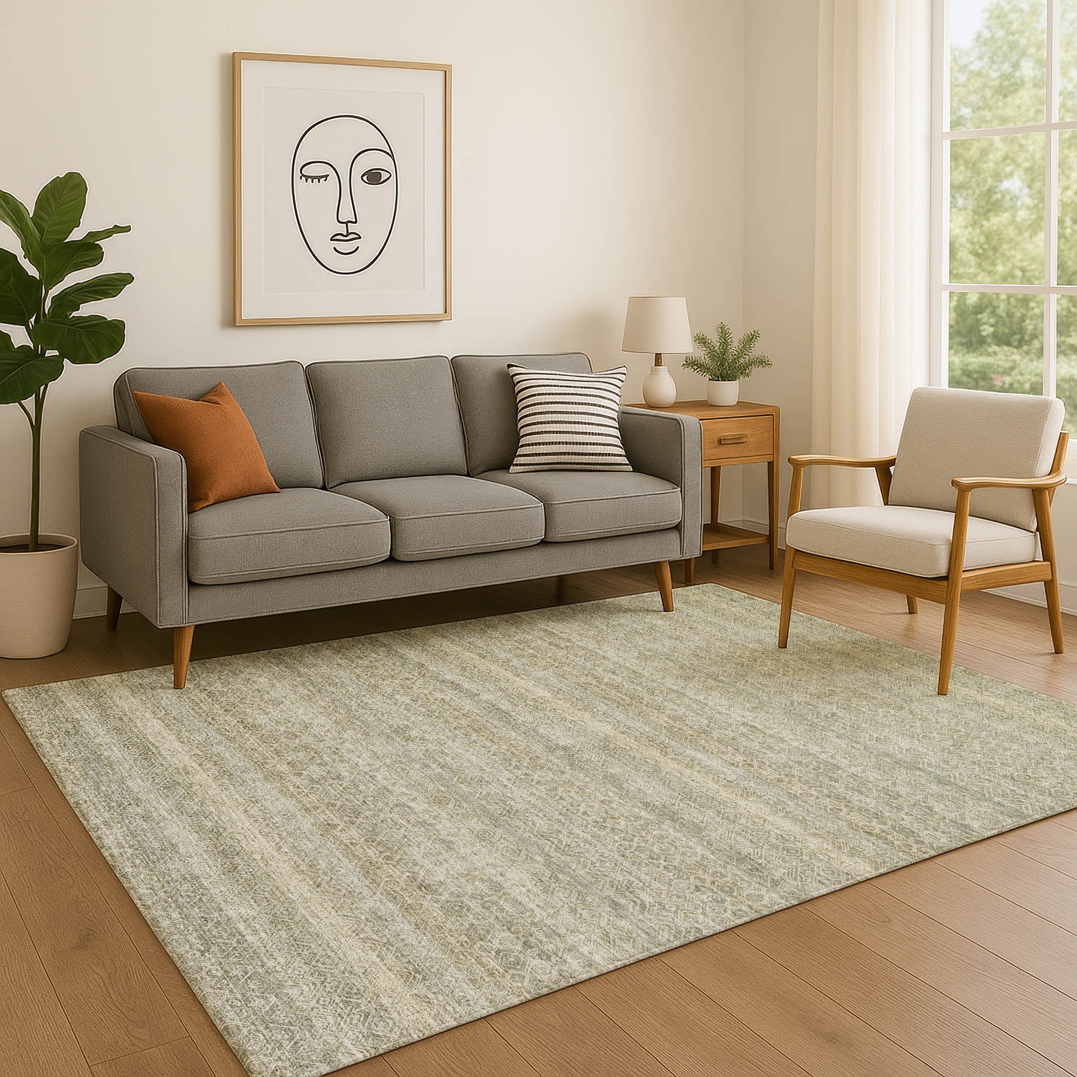 Rome Machine Washable Transitional Linen Ivory Rug 2'6" x 3'10" #shape_Rectangle