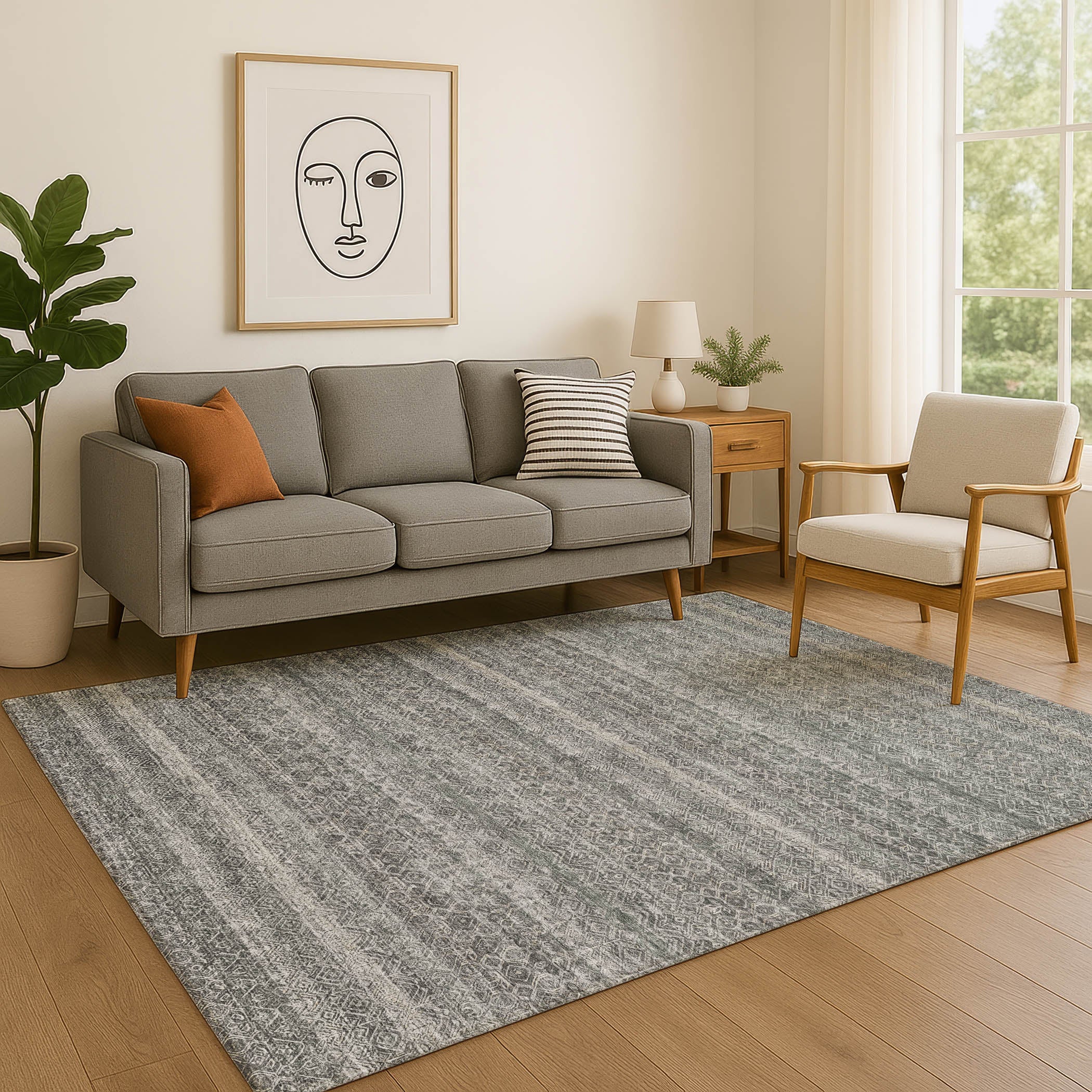 Rome Machine Washable Transitional Pewter Gray Rug 2'6" x 3'10" #shape_Rectangle