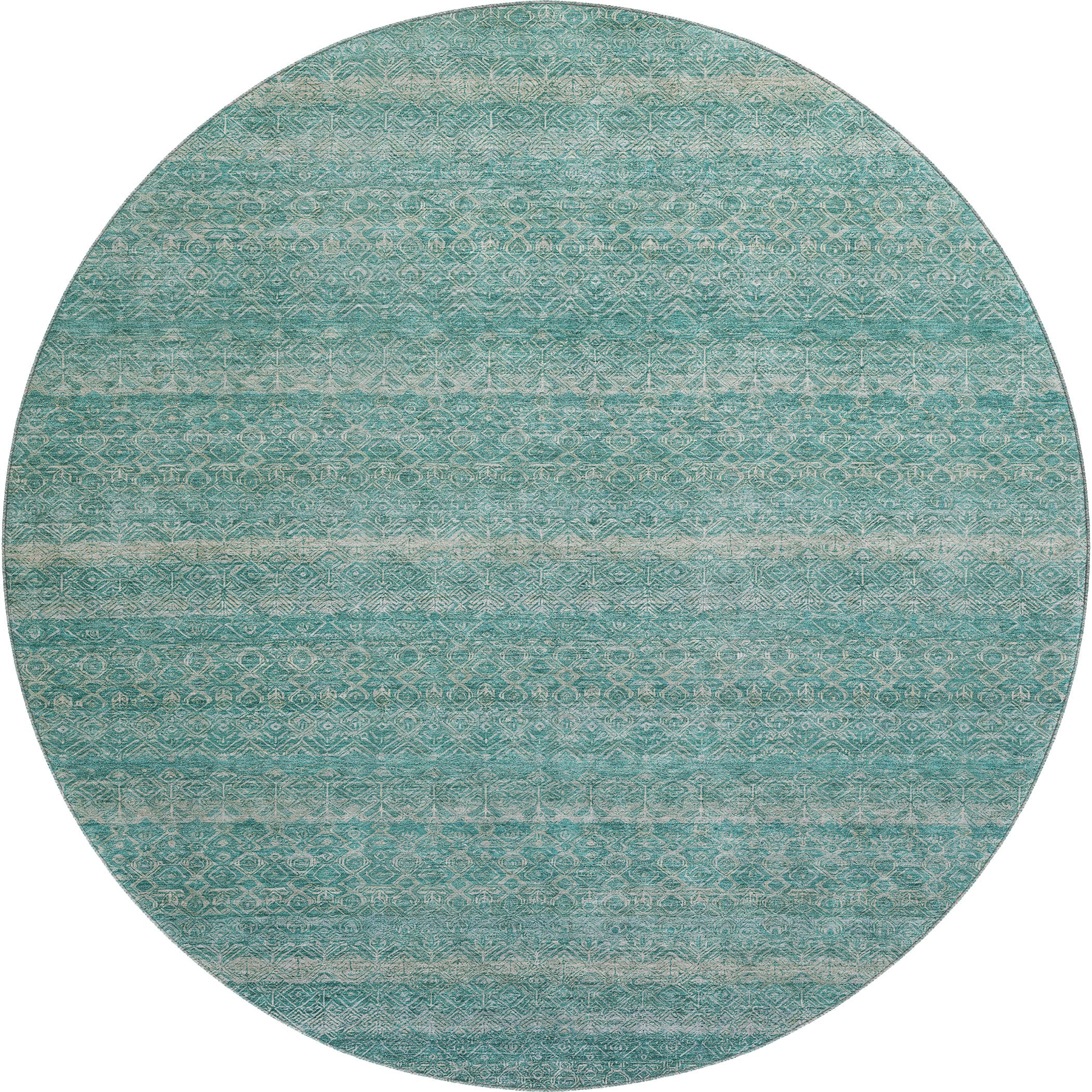 Rome Machine Washable Transitional Teal Rug 8' x 8' #shape_Round