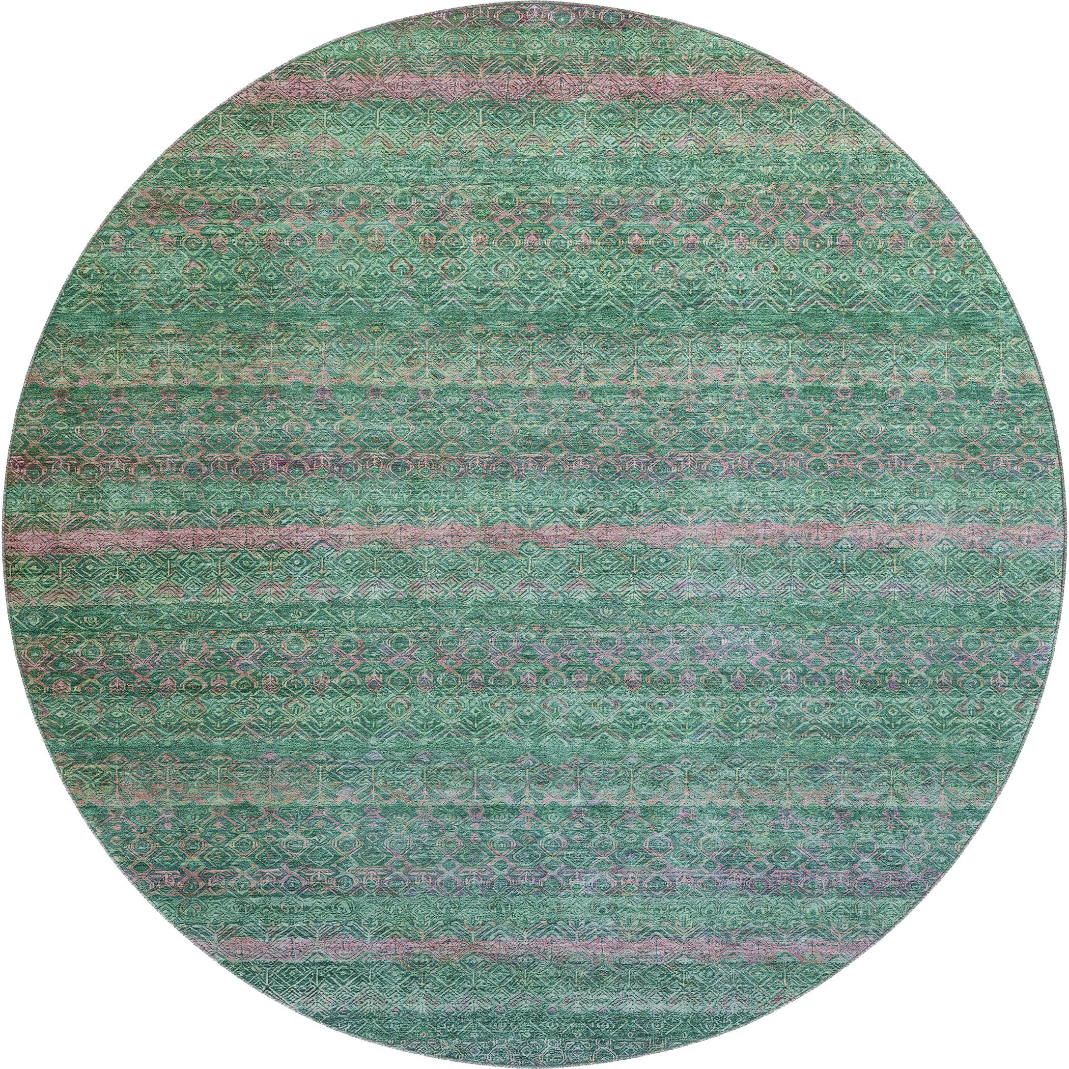 Dubrovnik Machine Washable Transitional Green Rug 8' x 8' #shape_Round