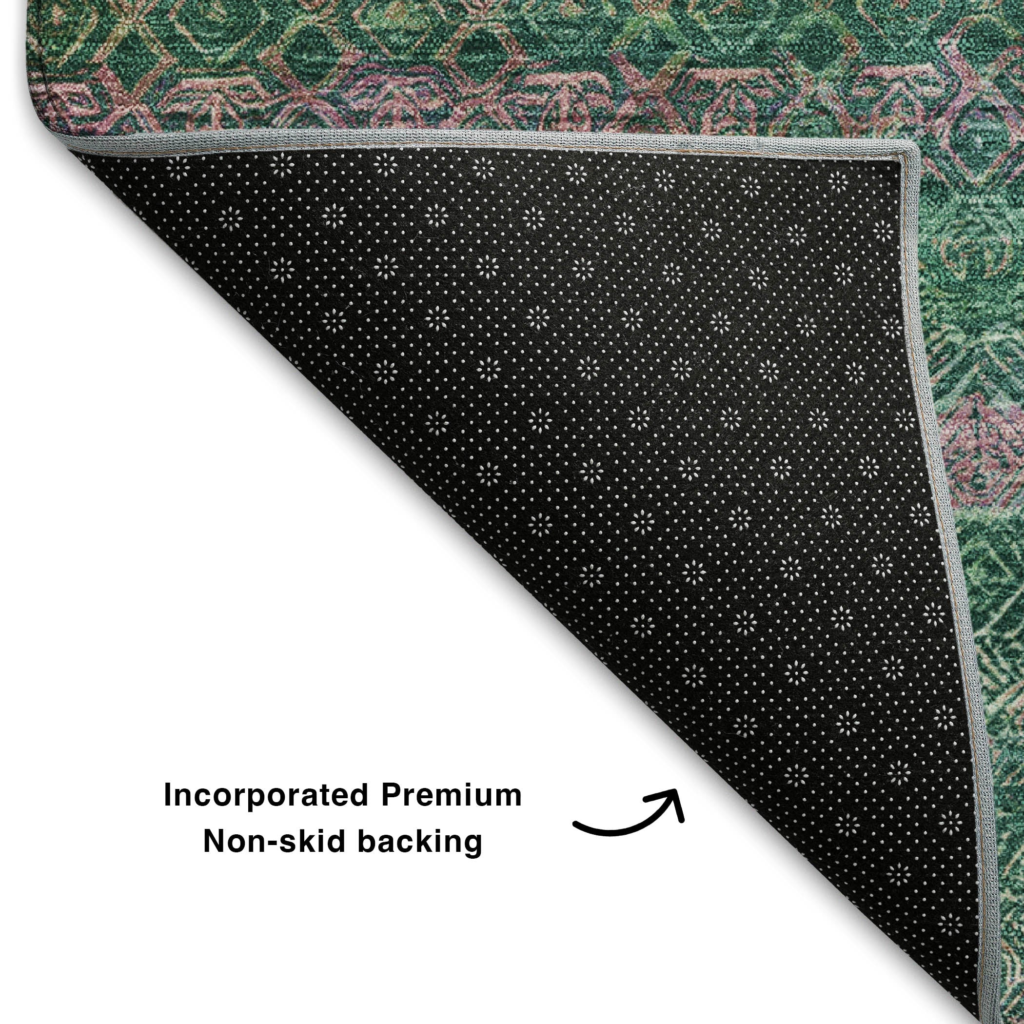 Dubrovnik Machine Washable Transitional Green Rug 1'8" x 2'6" #shape_Rectangle