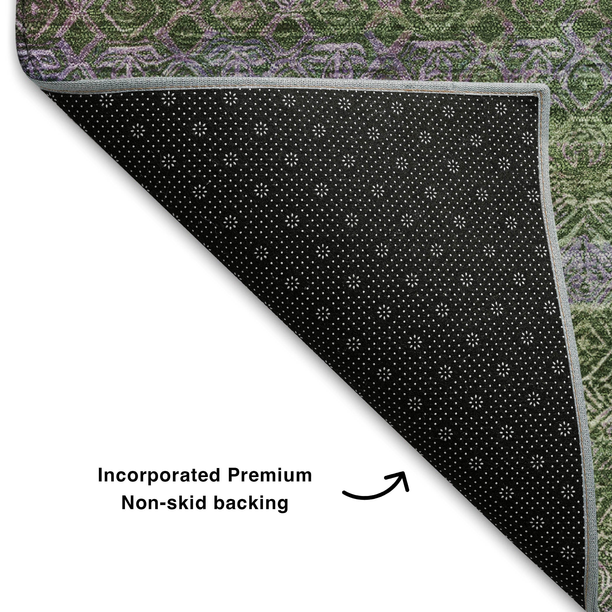Dubrovnik Machine Washable Transitional Olive Green Rug 1'8" x 2'6" #shape_Rectangle
