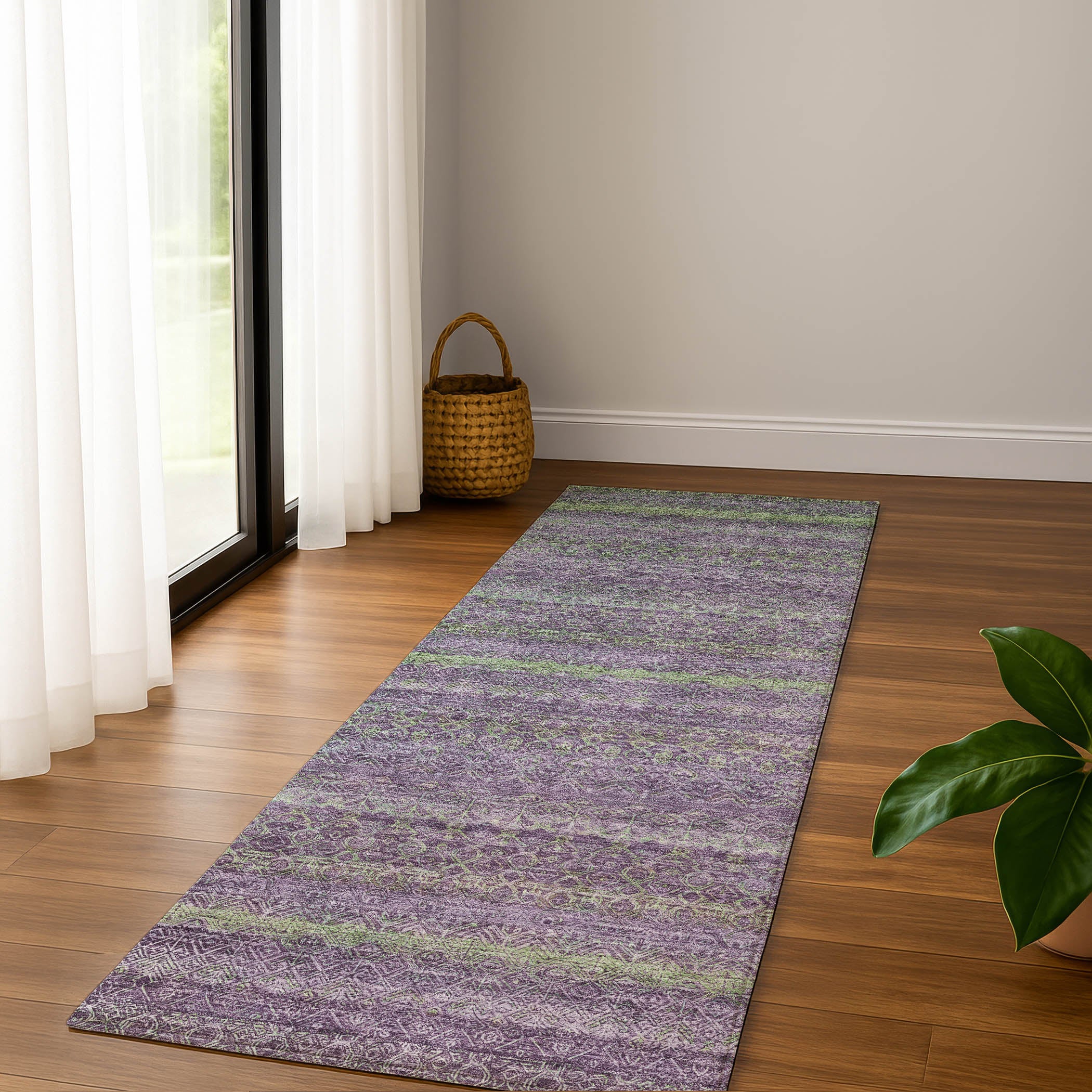 Dubrovnik Machine Washable Transitional Purple Rug 2'3" x 7'6" #shape_Runner