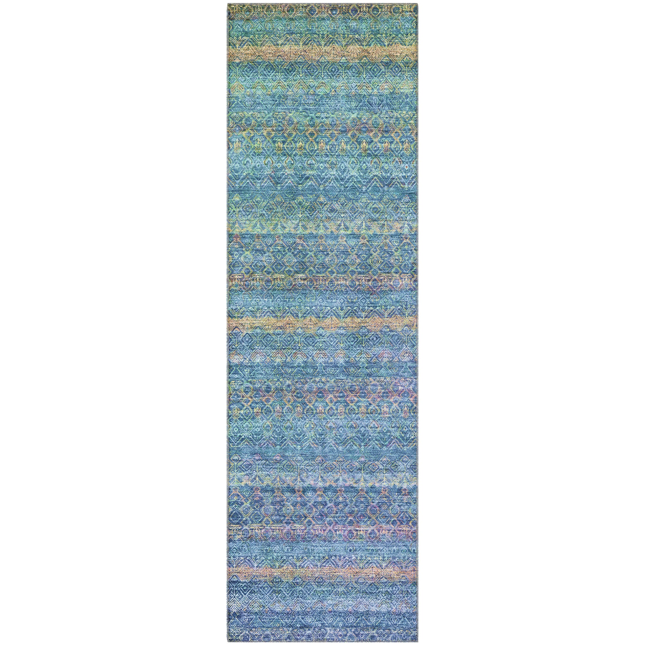 Dubrovnik Machine Washable Transitional Teal Rug 2'3" x 7'6" #shape_Runner