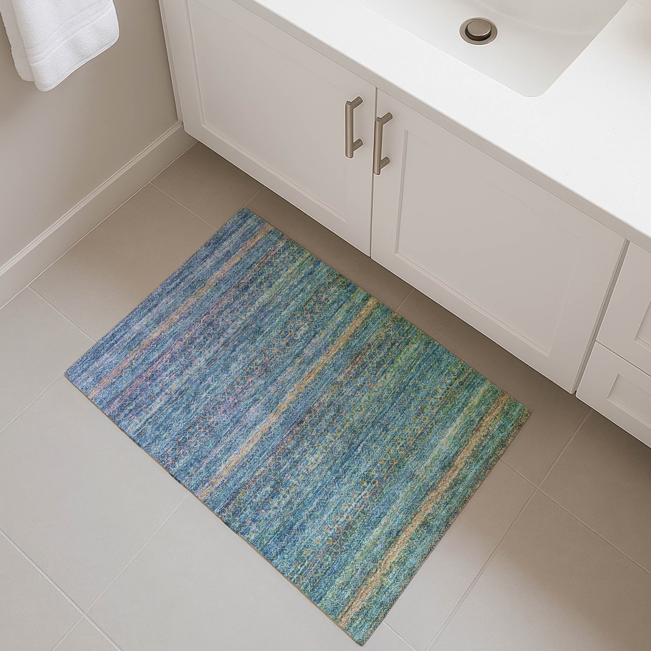 Dubrovnik Machine Washable Transitional Teal Rug 1'8" x 2'6" #shape_Rectangle