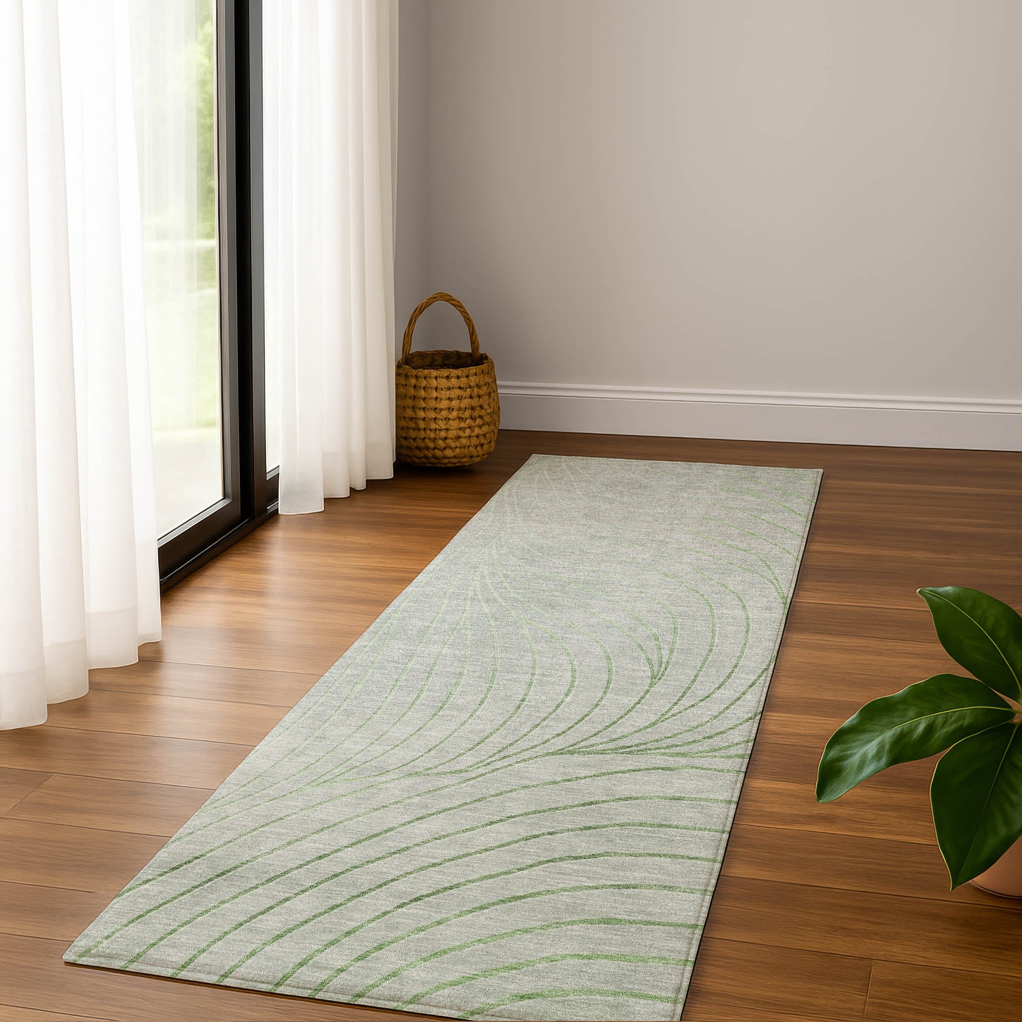 Bergen Machine Washable Transitional Aloe Green Rug 2'3" x 7'6" #shape_Runner