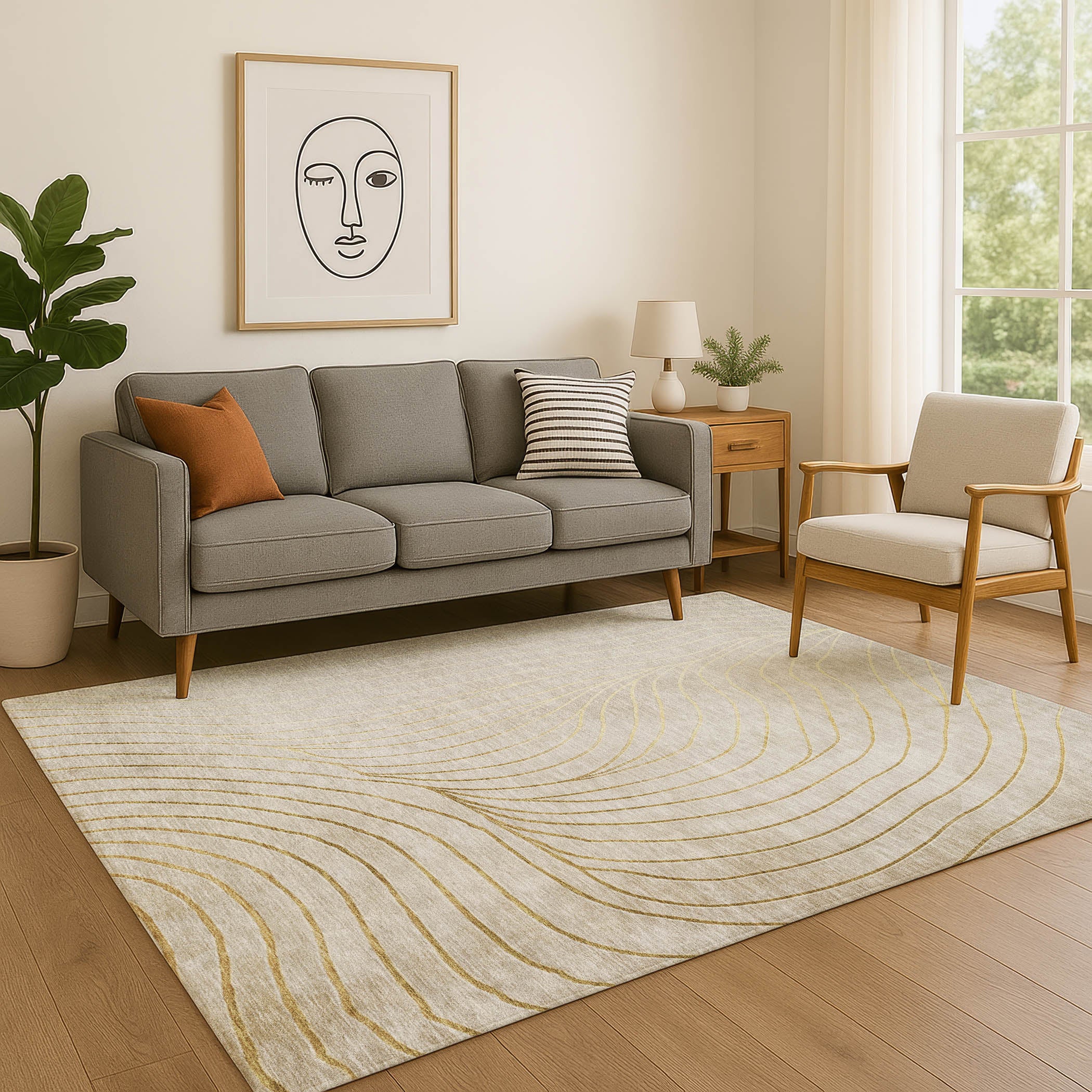 Bergen Machine Washable Transitional Beige Brown Rug 2'6" x 3'10" #shape_Rectangle
