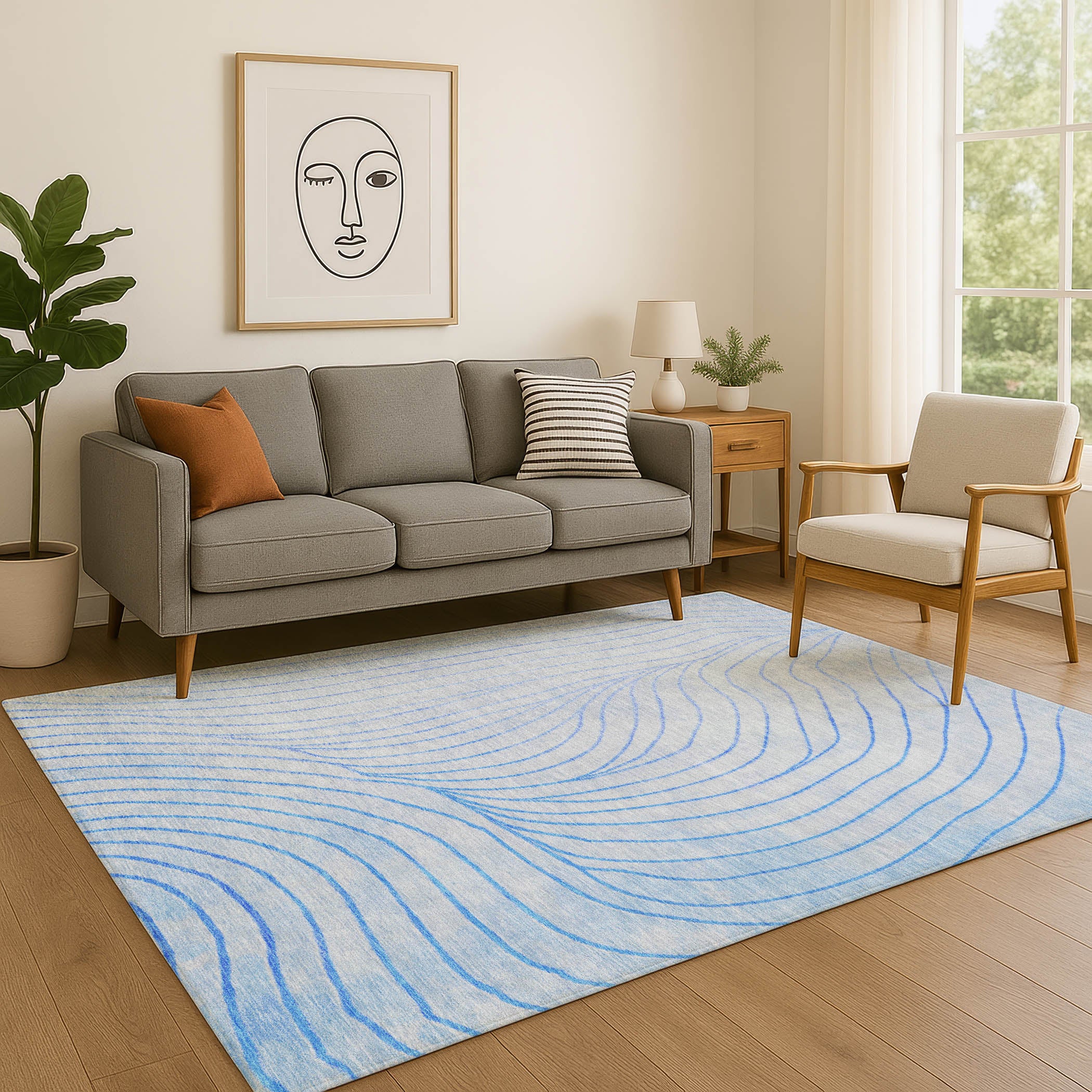 Bergen Machine Washable Transitional Blue Rug 2'6" x 3'10" #shape_Rectangle