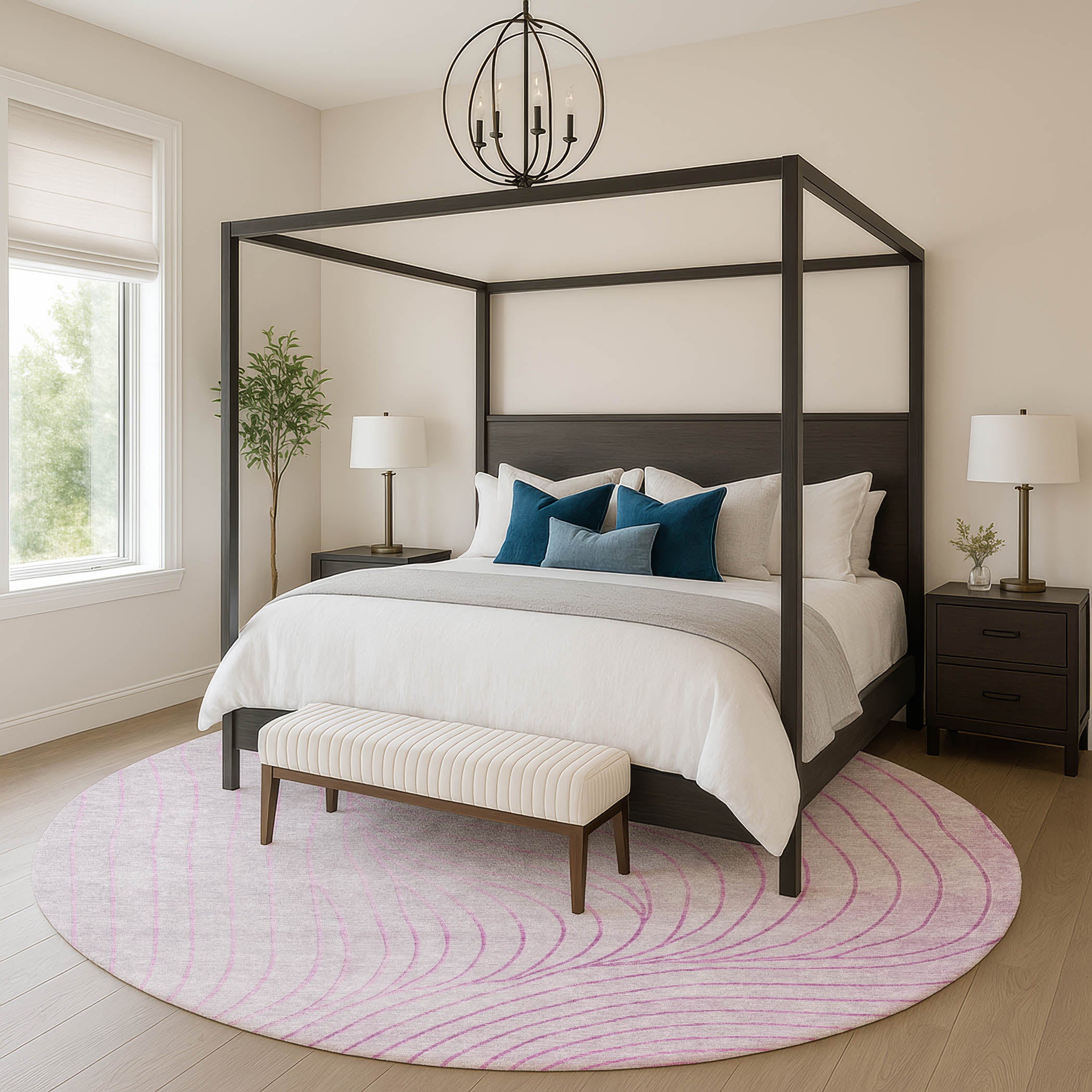 Bergen Machine Washable Transitional Blush Pink Rug 8' x 8' #shape_Round