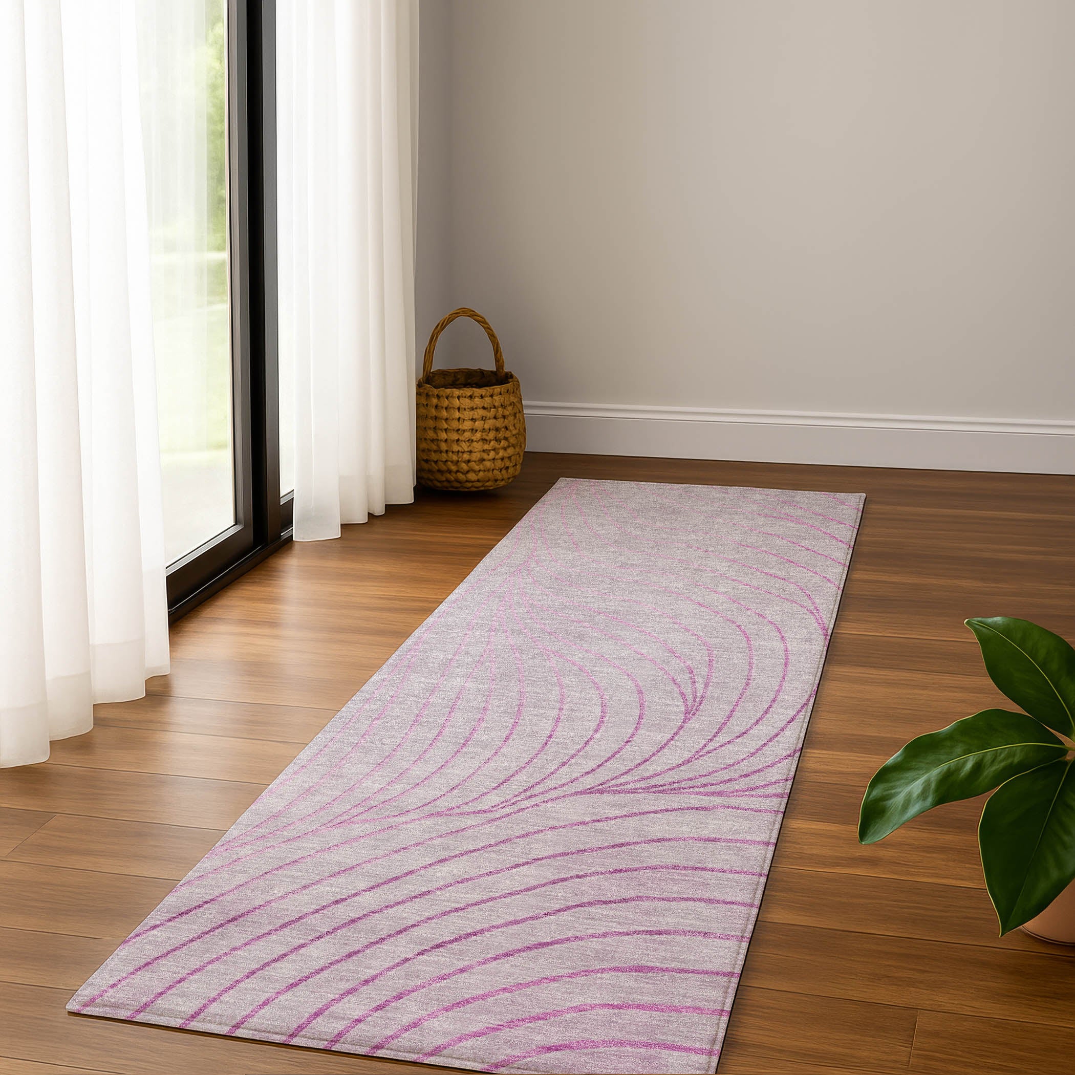Bergen Machine Washable Transitional Blush Pink Rug 2'3" x 7'6" #shape_Runner